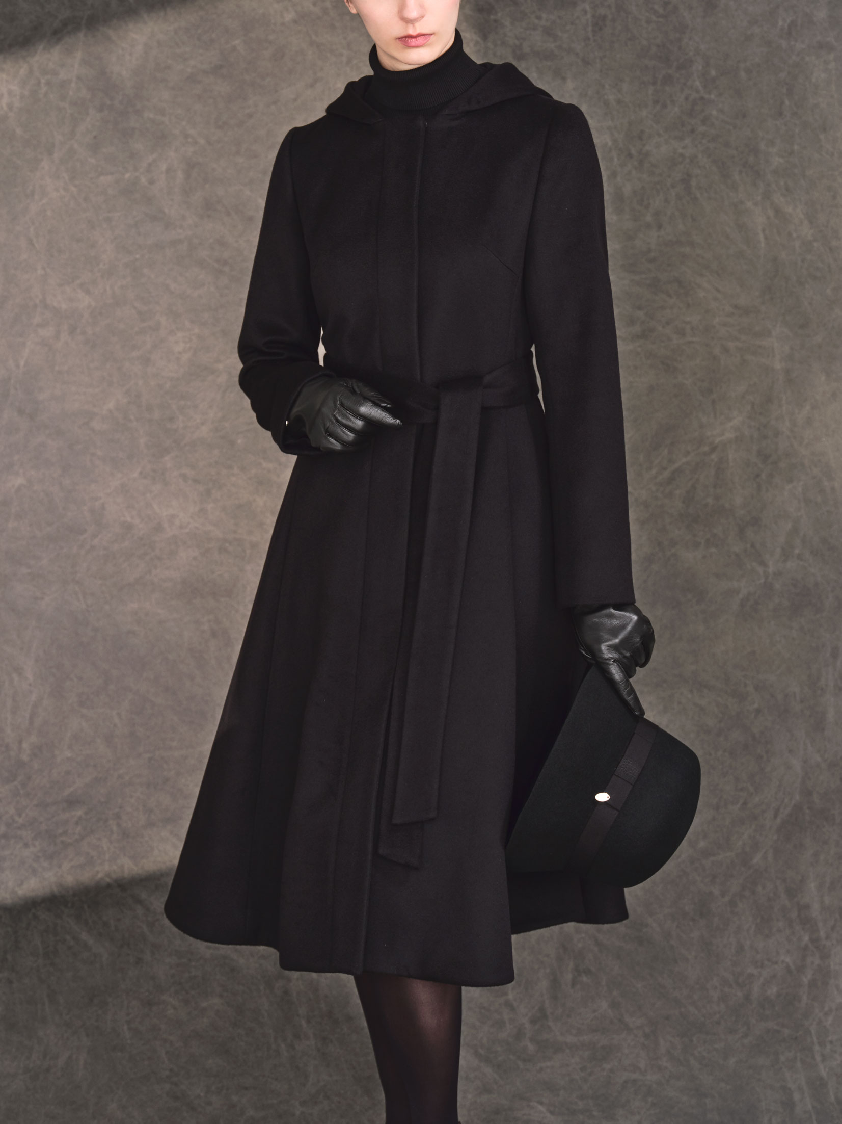 ファッションミンク ファーコート カシミア ロングコート ウール ブラック