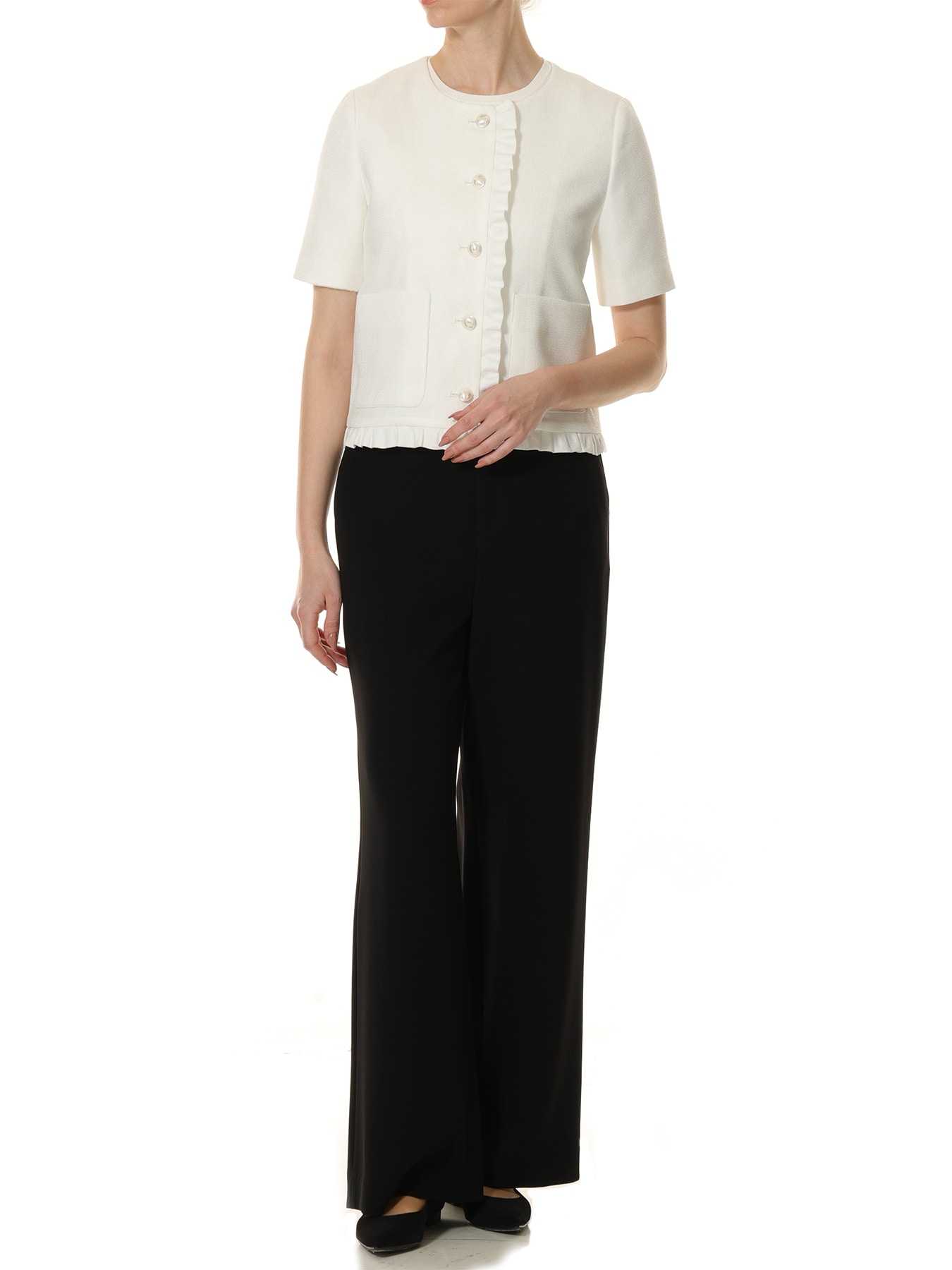 リネンライクフリルデザイン半袖ジャケット