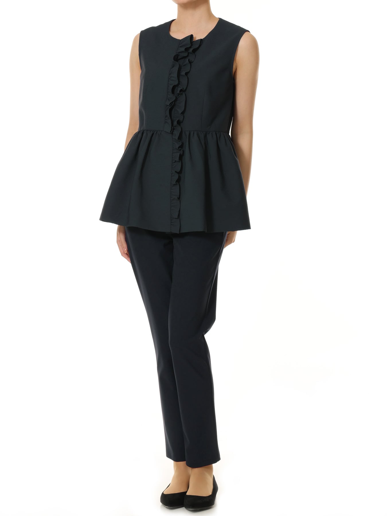 ストレッチドビーフリルペプラムブラウス