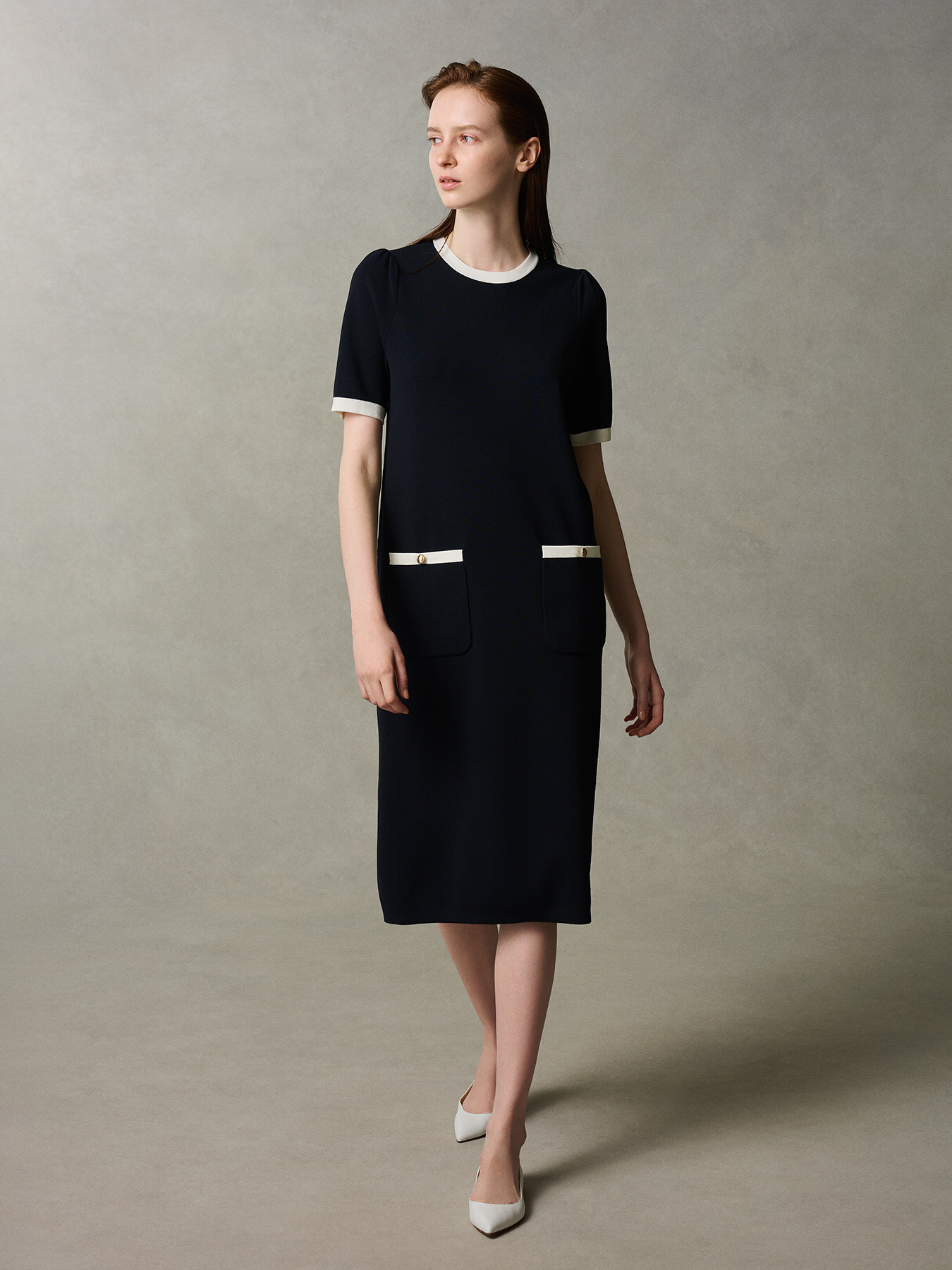 バイカラーニットワンピース