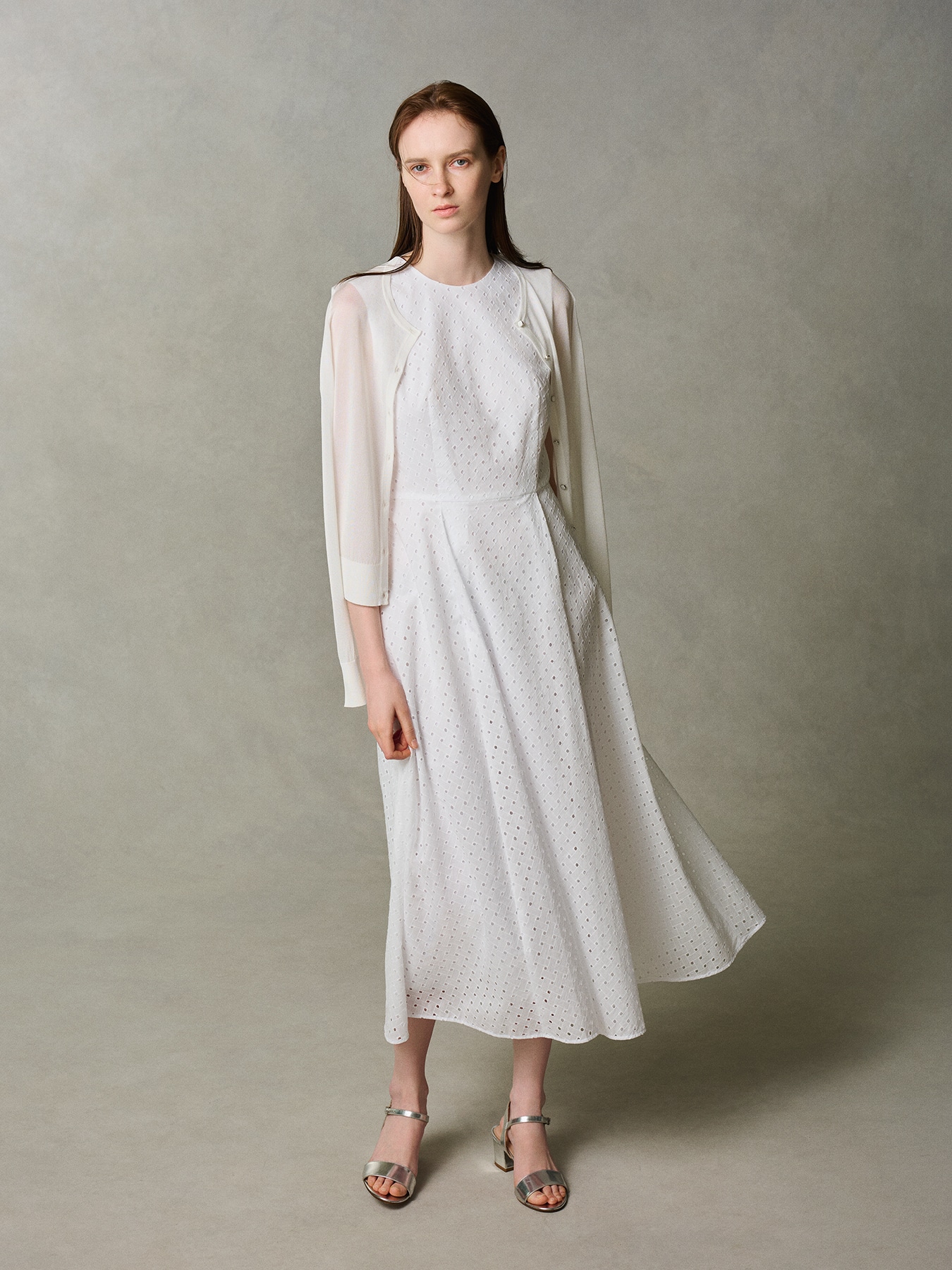 クルーネックラメニットカーディガン