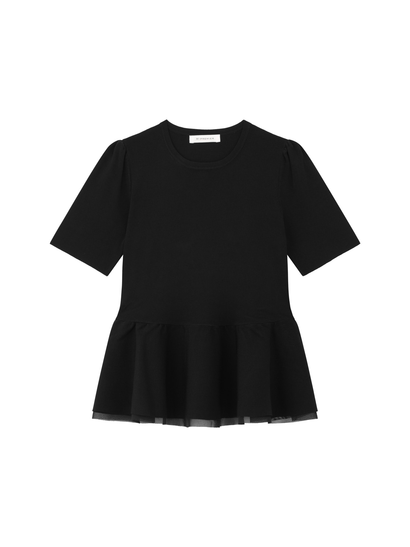 チュールデザインペプラムニットプルオーバー