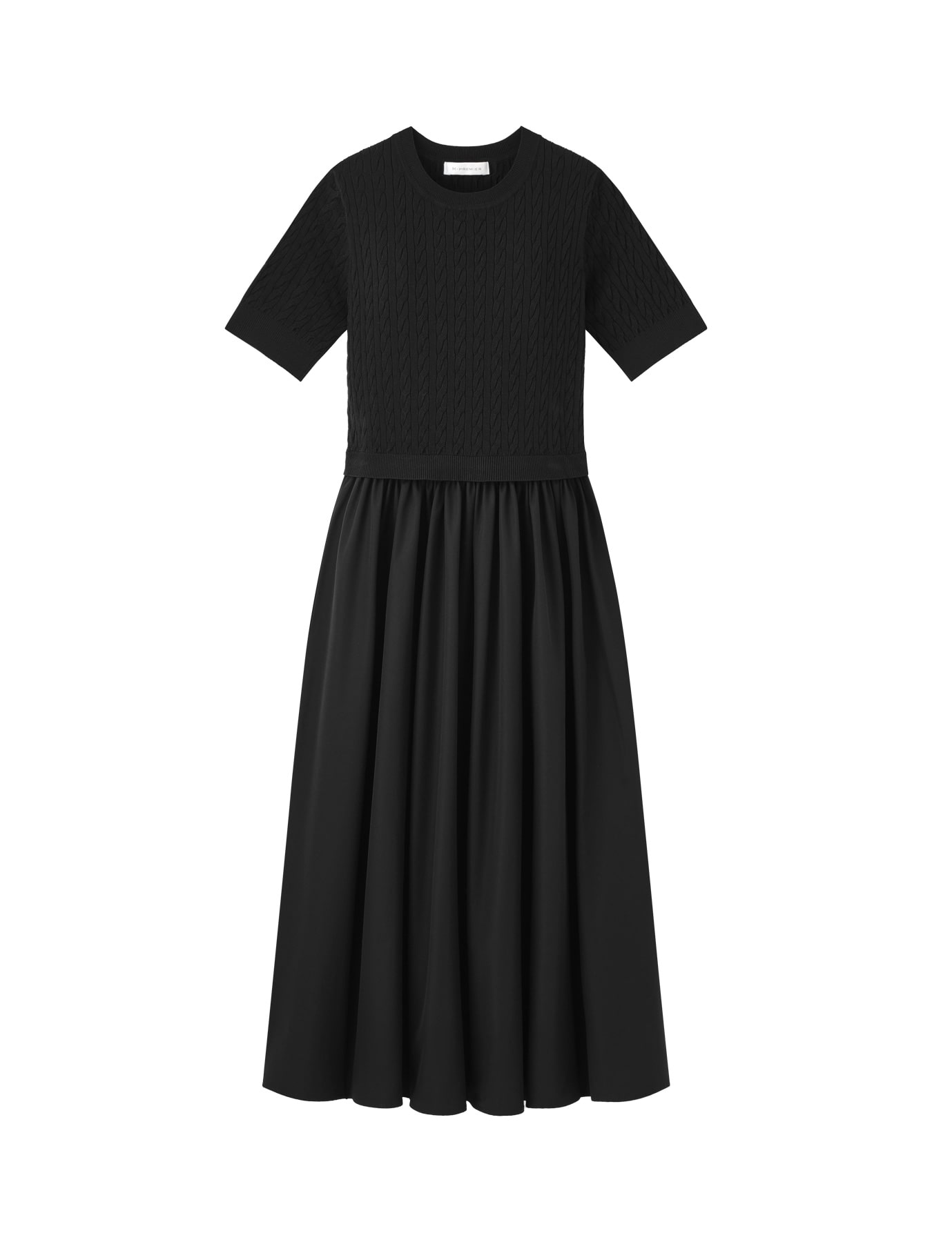 異素材切替ケーブルニットワンピース