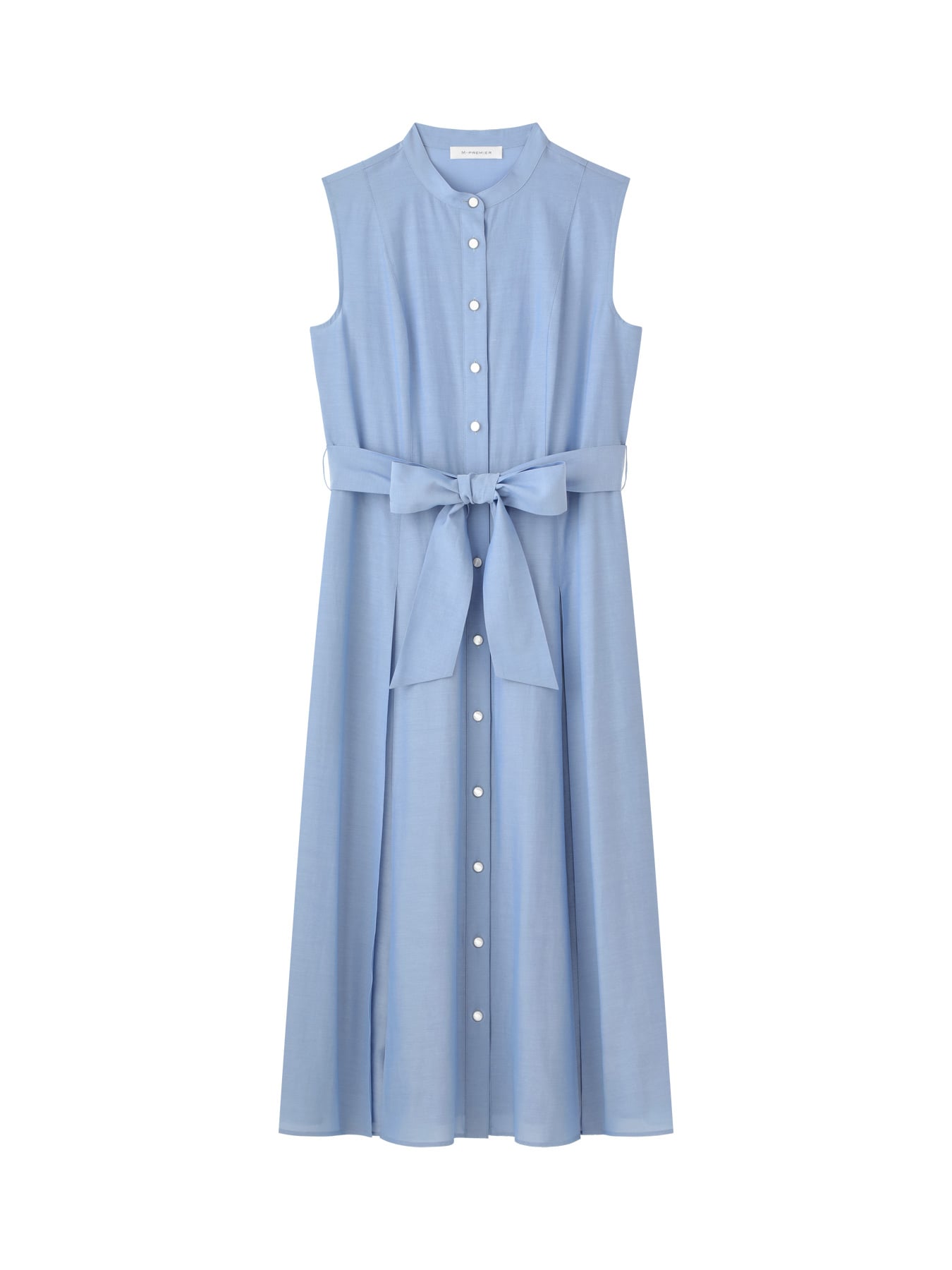 ウエストリボンバンドカラーシャツワンピース