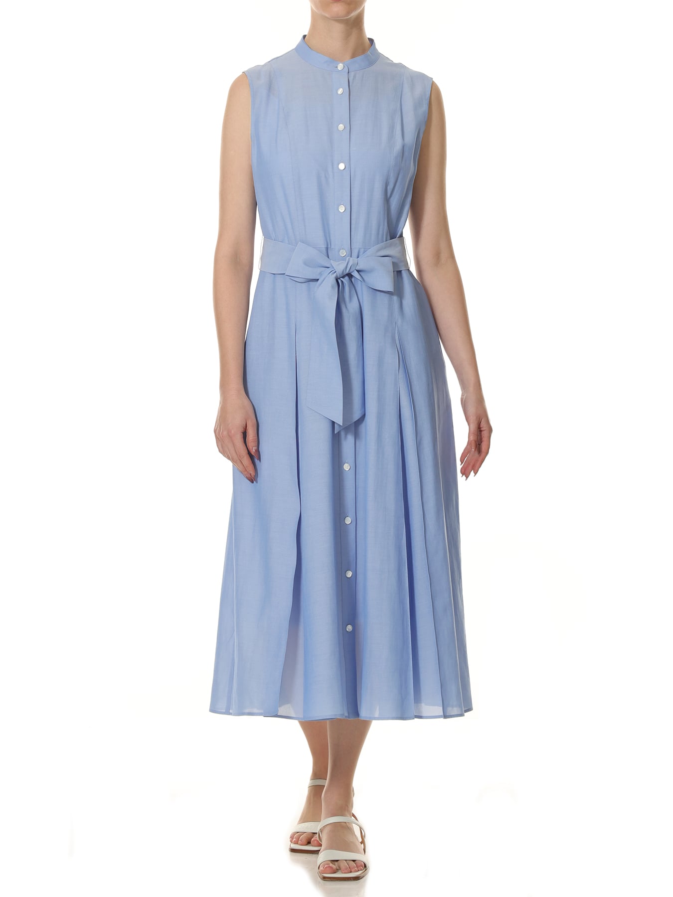 ウエストリボンバンドカラーシャツワンピース