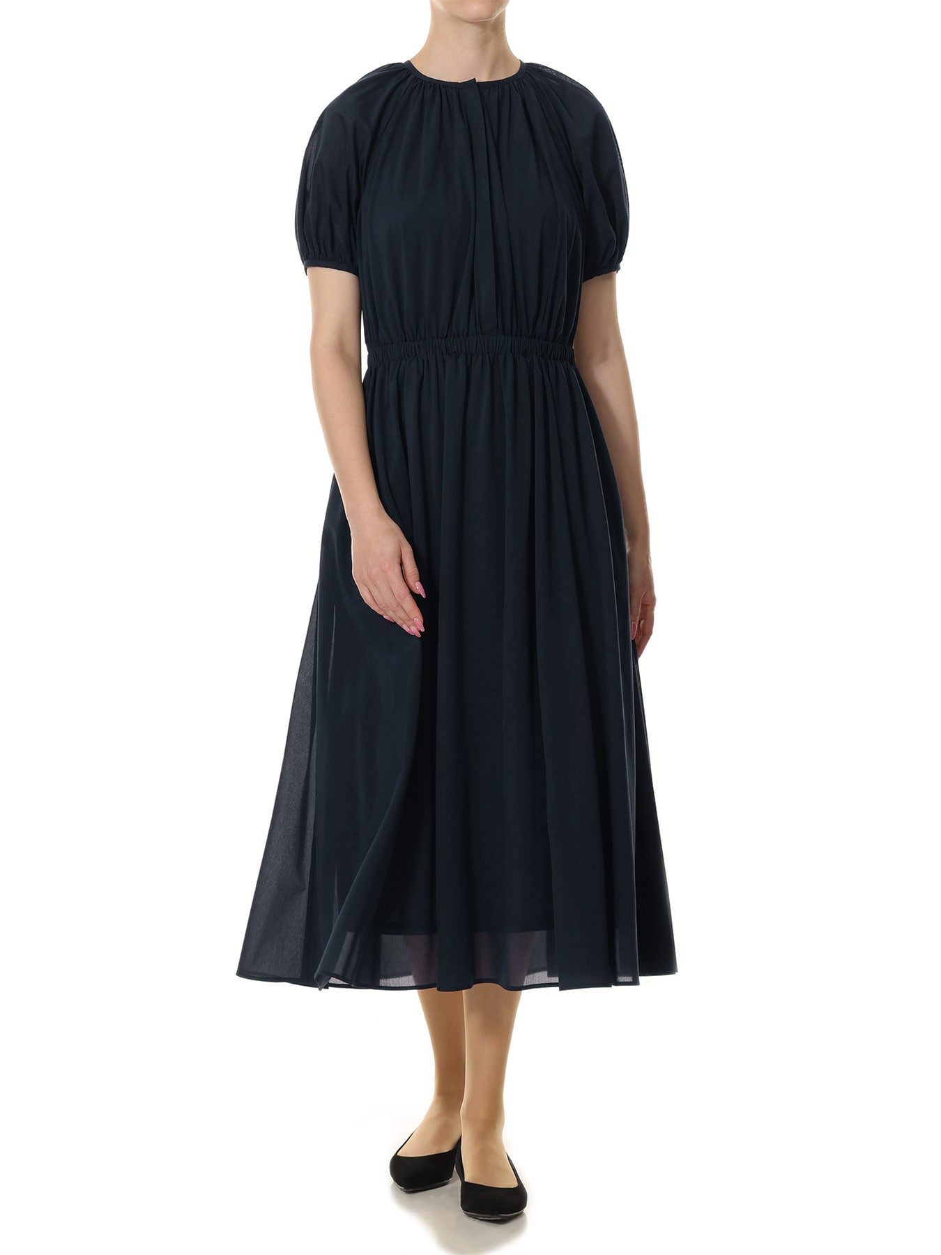 シアーパフスリーブギャザーワンピース