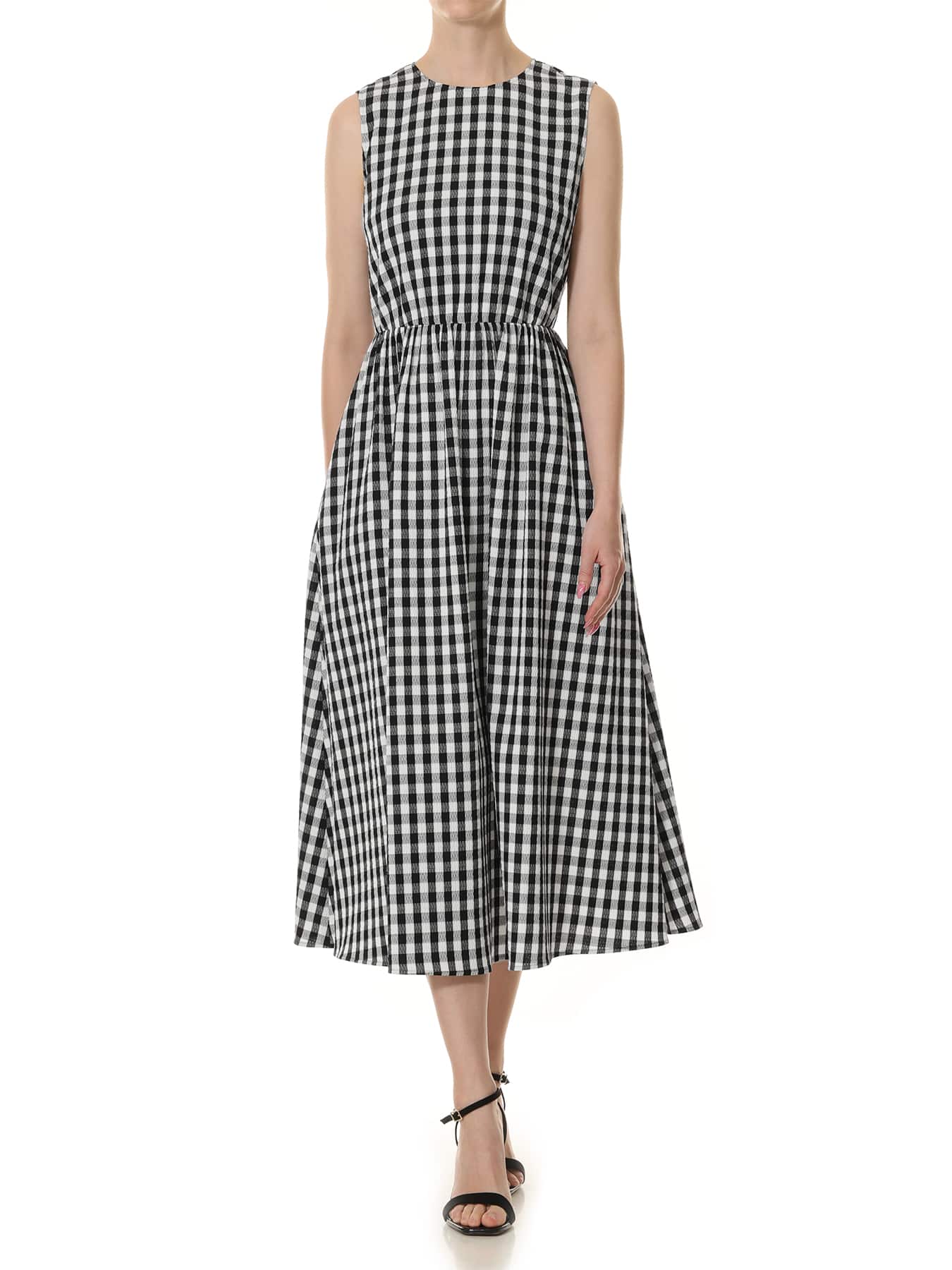 ギンガムチェックノースリーブワンピース