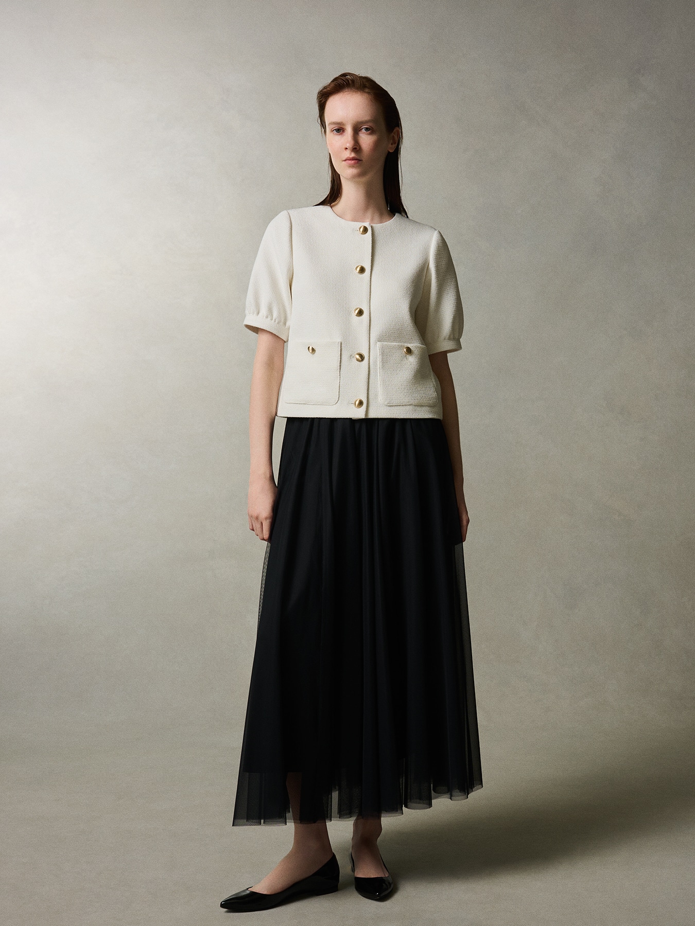 パフスリーブツイードジャケット