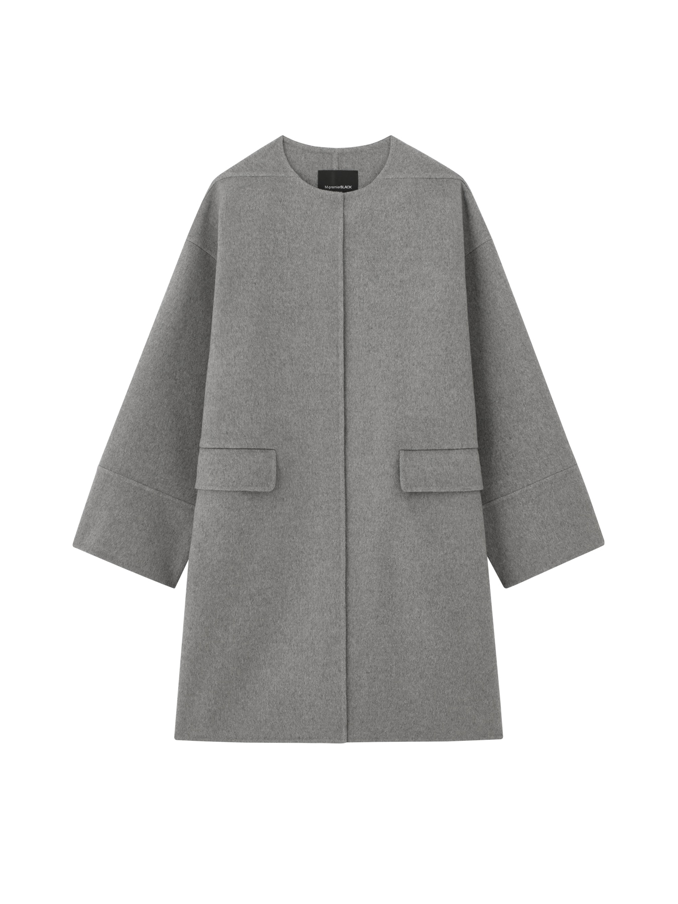 ウールリバーポケットノーカラーロングコート