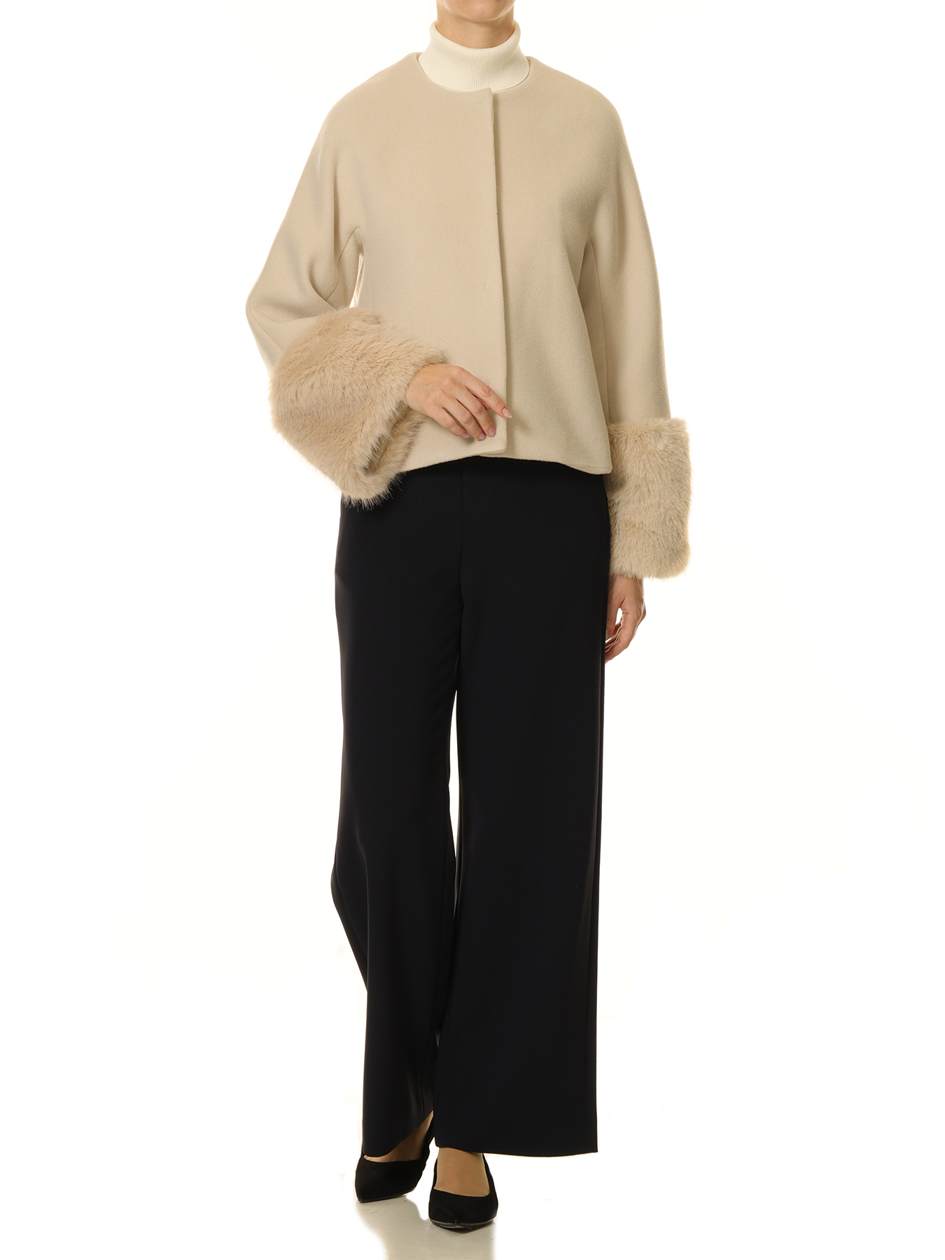 ファーカフスノーカラーショートコート