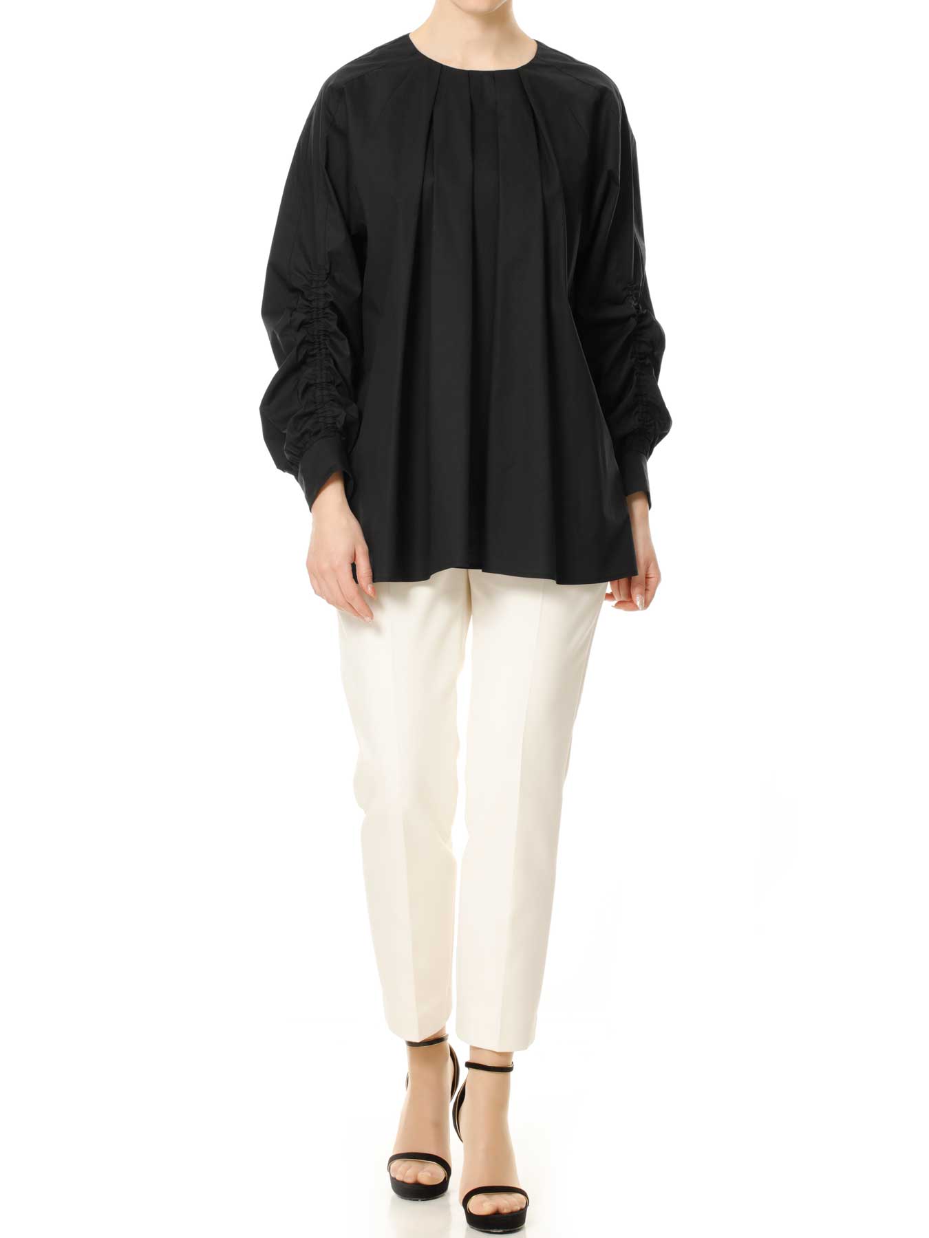 ストレッチブロードスリーブギャザーブラウス