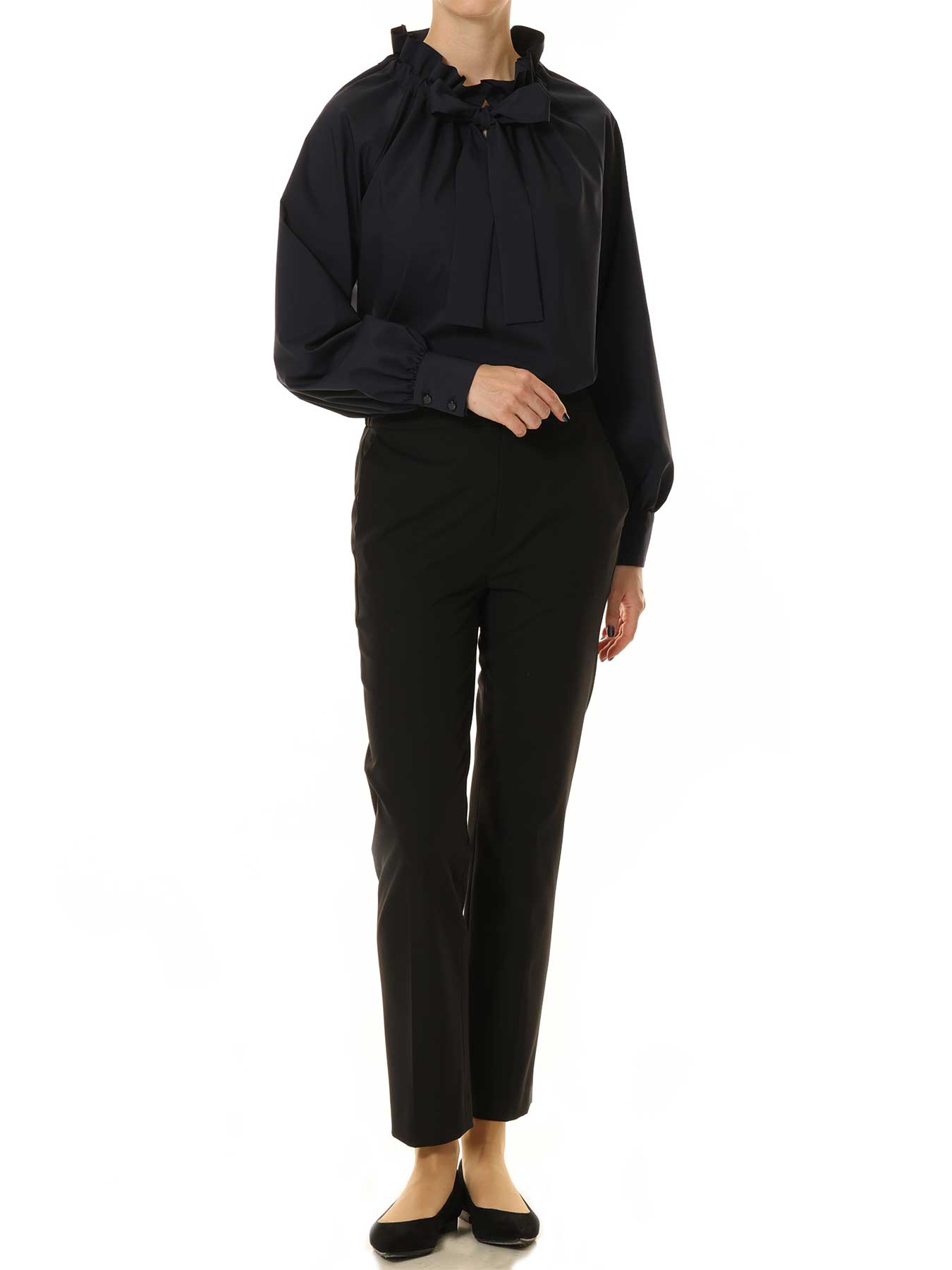 フリルネックボウタイリボンブラウス