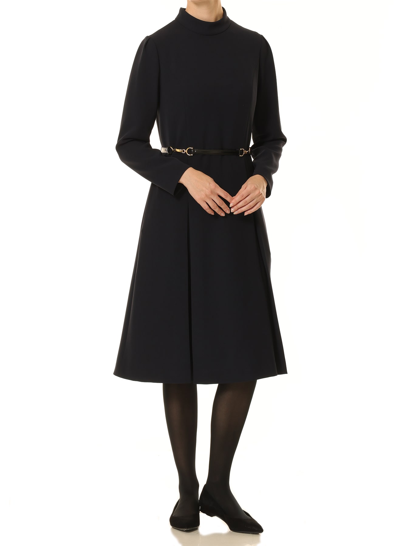 ダブルクロスベルト付ハイネックワンピース