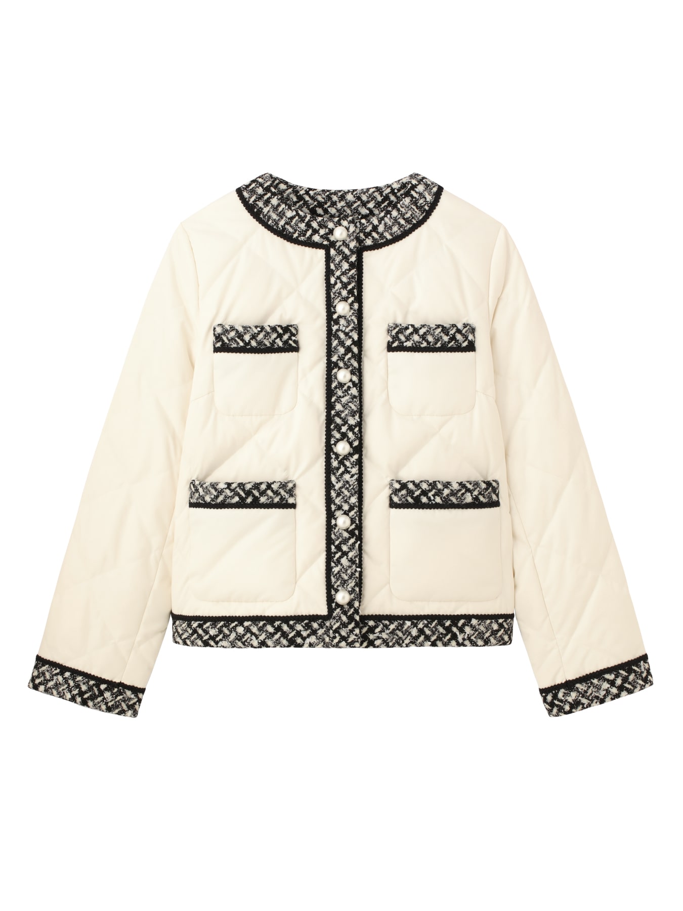 パールボタンツイード切替ダウンショートコート