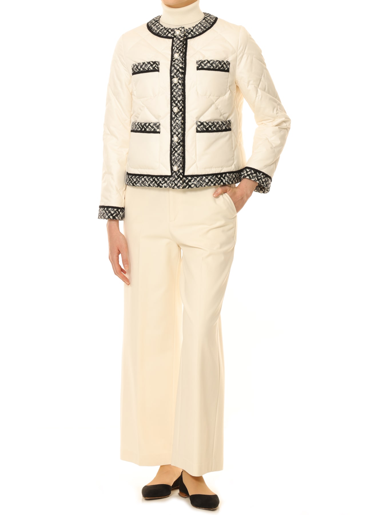 パールボタンツイード切替ダウンショートコート