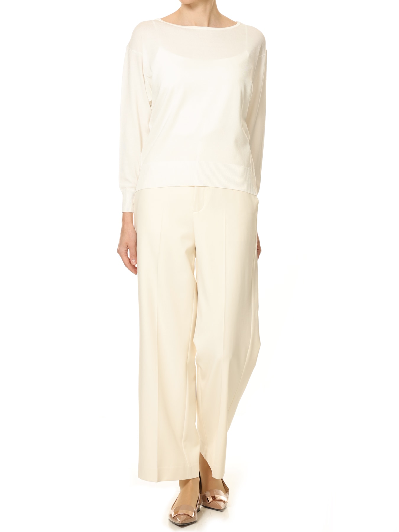 バック異素材ボートネックニット