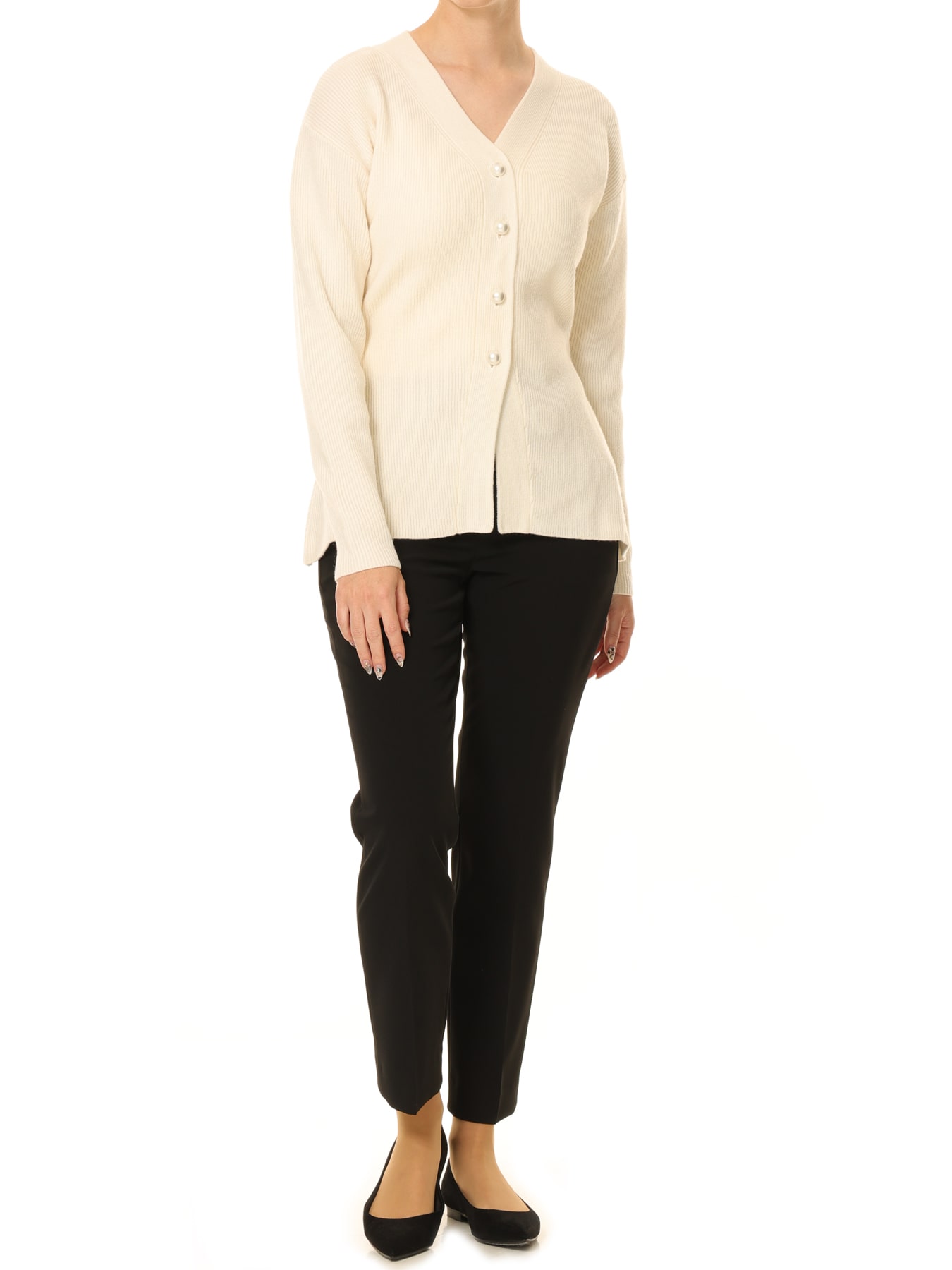 パールボタンペプラムニットカーディガン