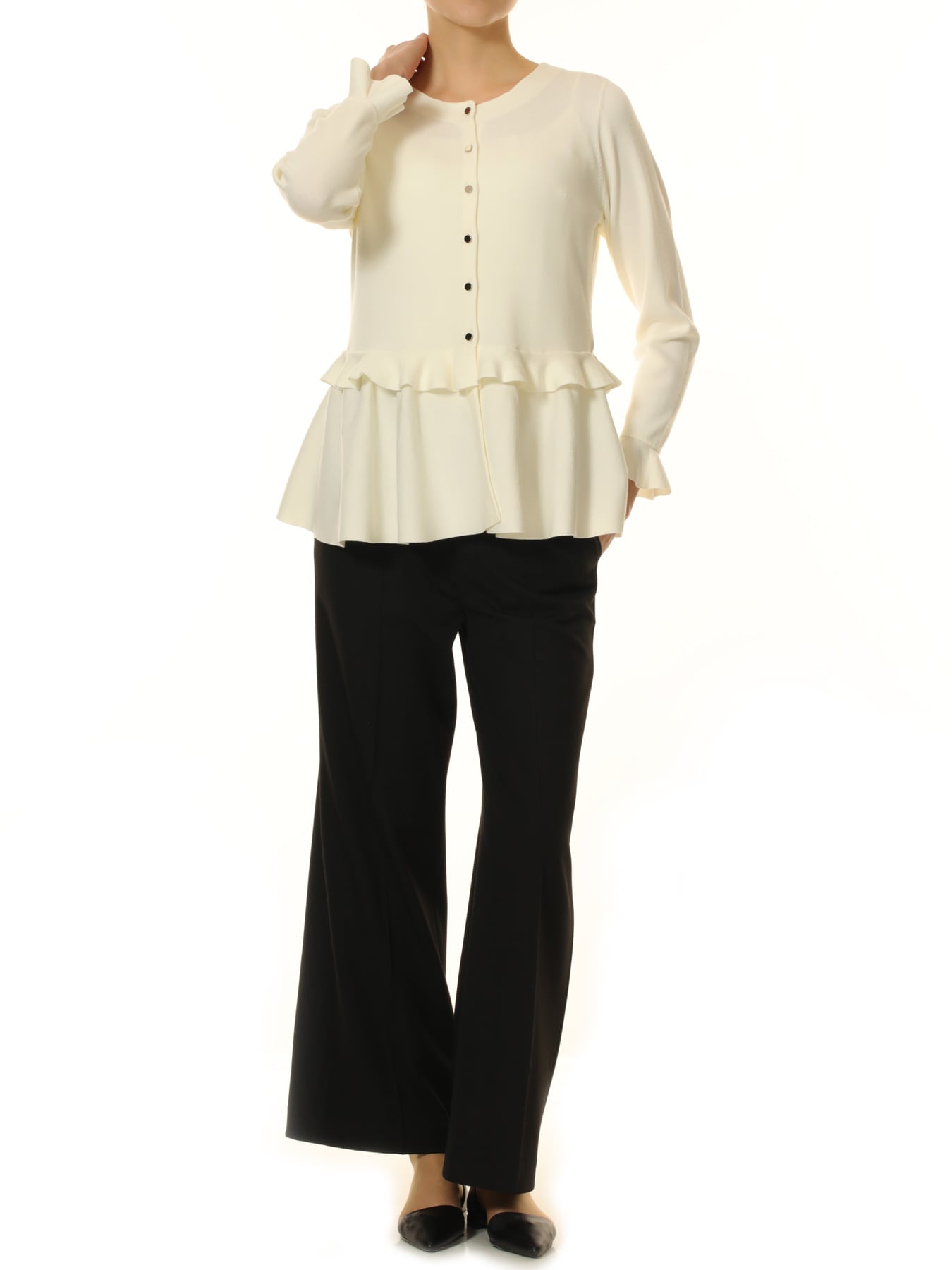 フリルデザインペプラムニット