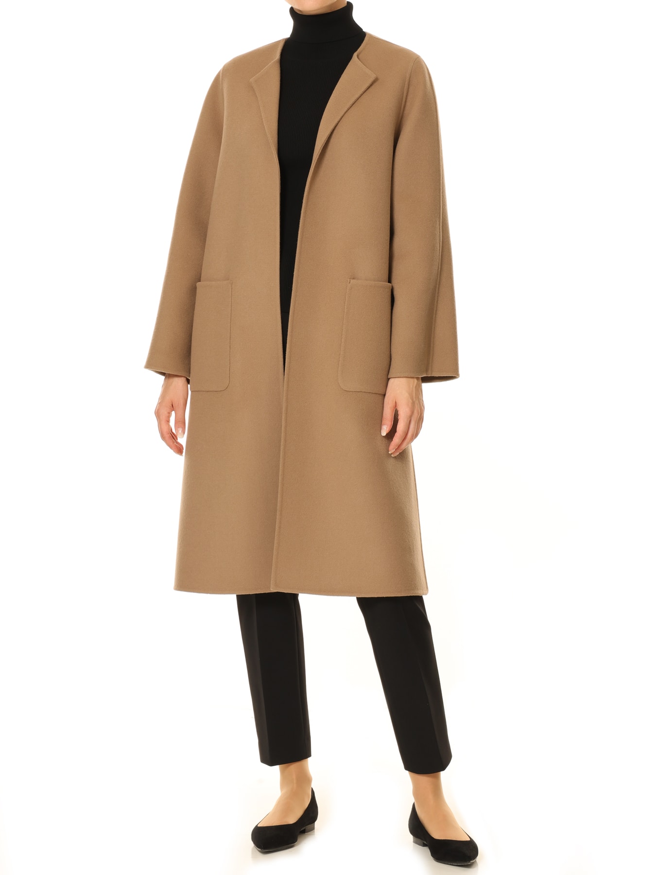 ノーカラーリバーロングコート