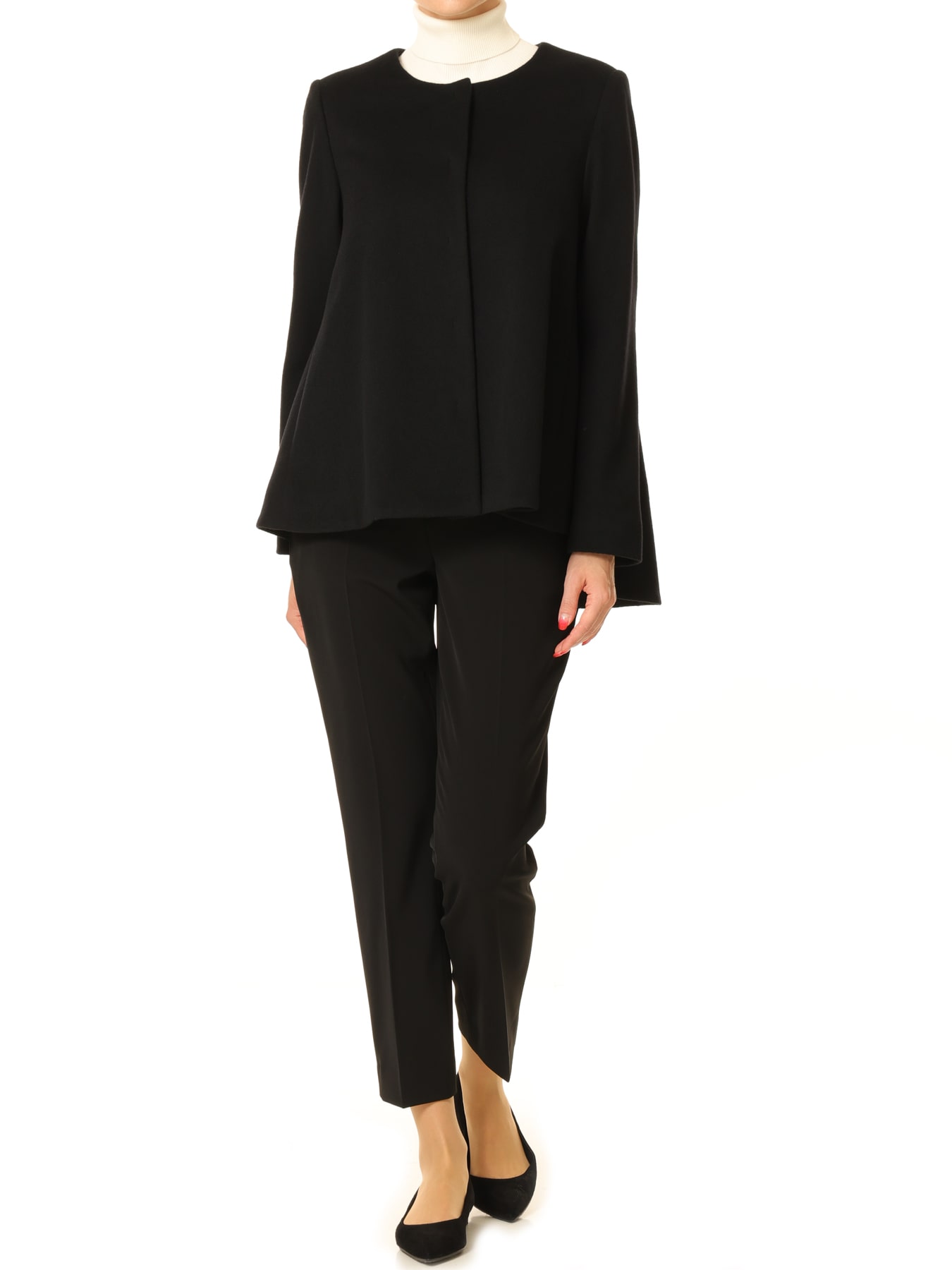 ノーカラーフレアショートコート