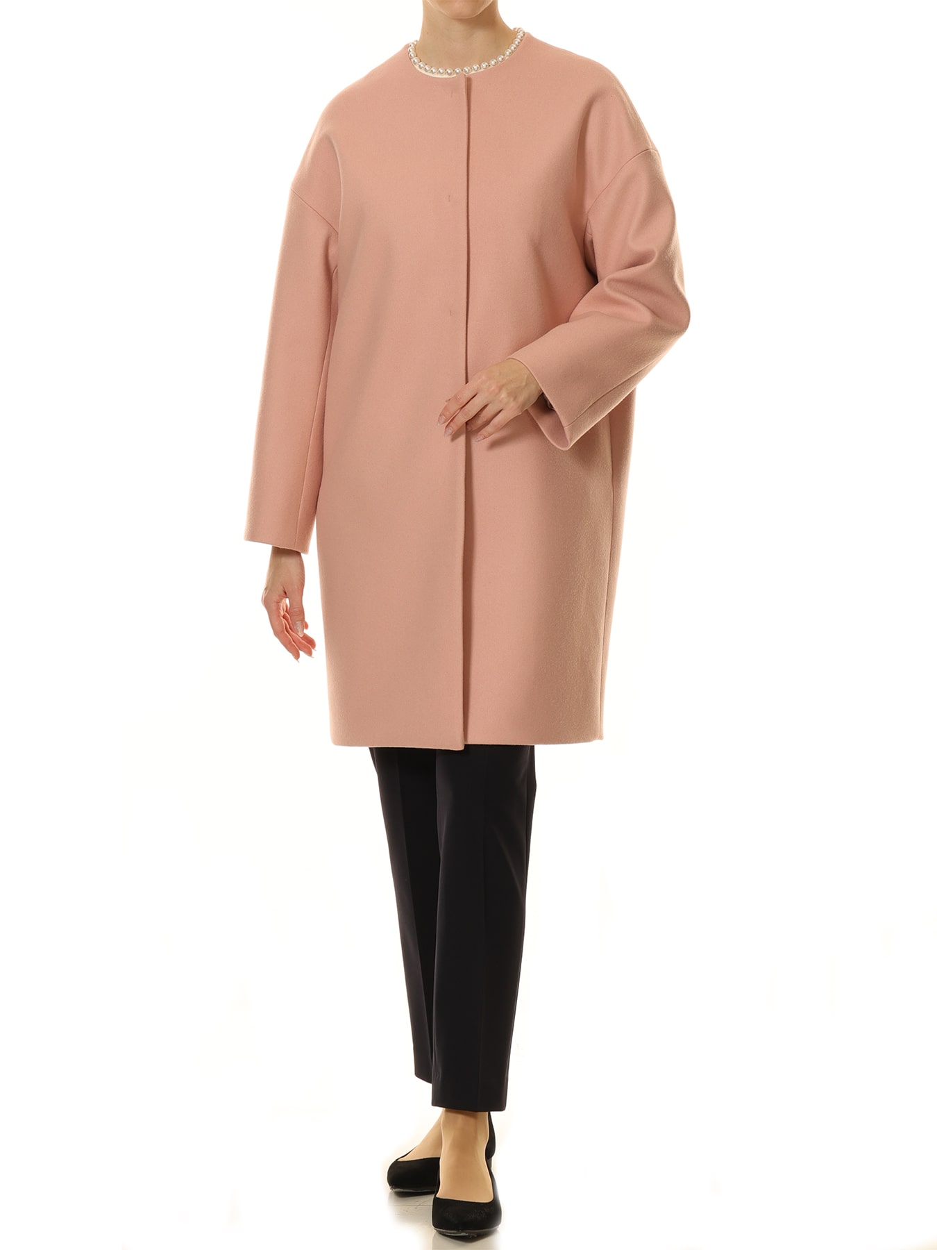 ラムメルトンノーカラーミドルコート