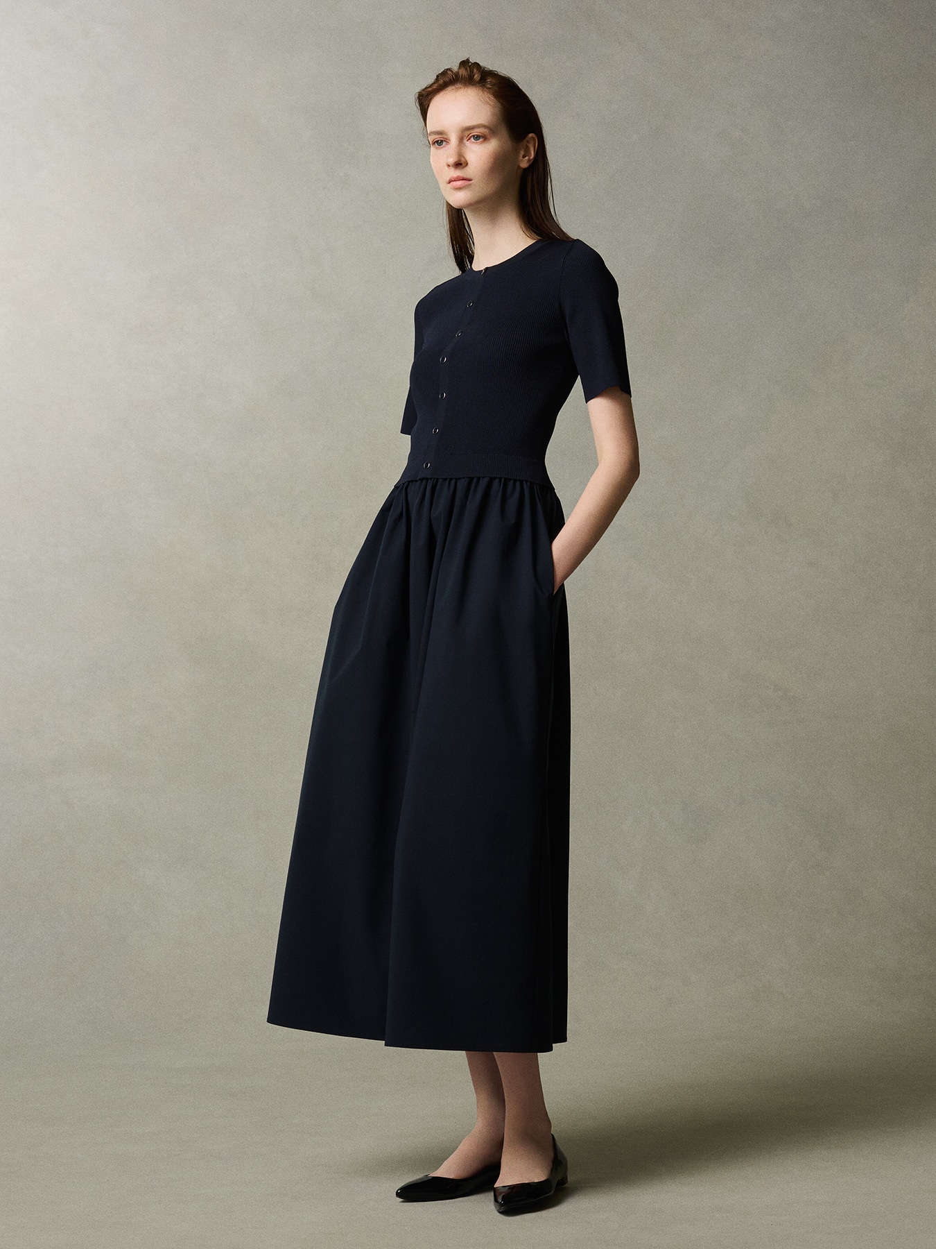 リブニットドッキングワンピース