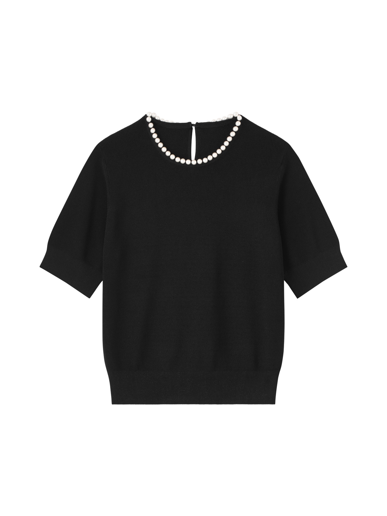 パールネックライン半袖ニットプルオーバー
