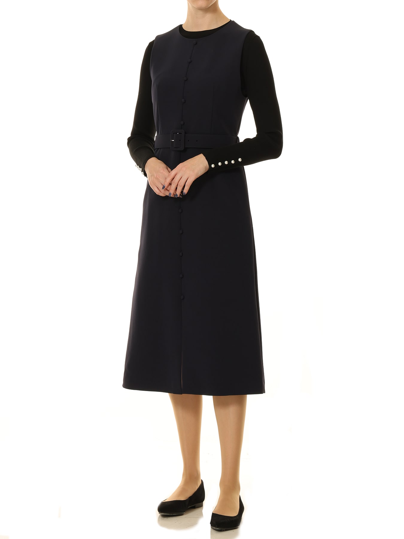 ベルト付フロントボタンワンピース