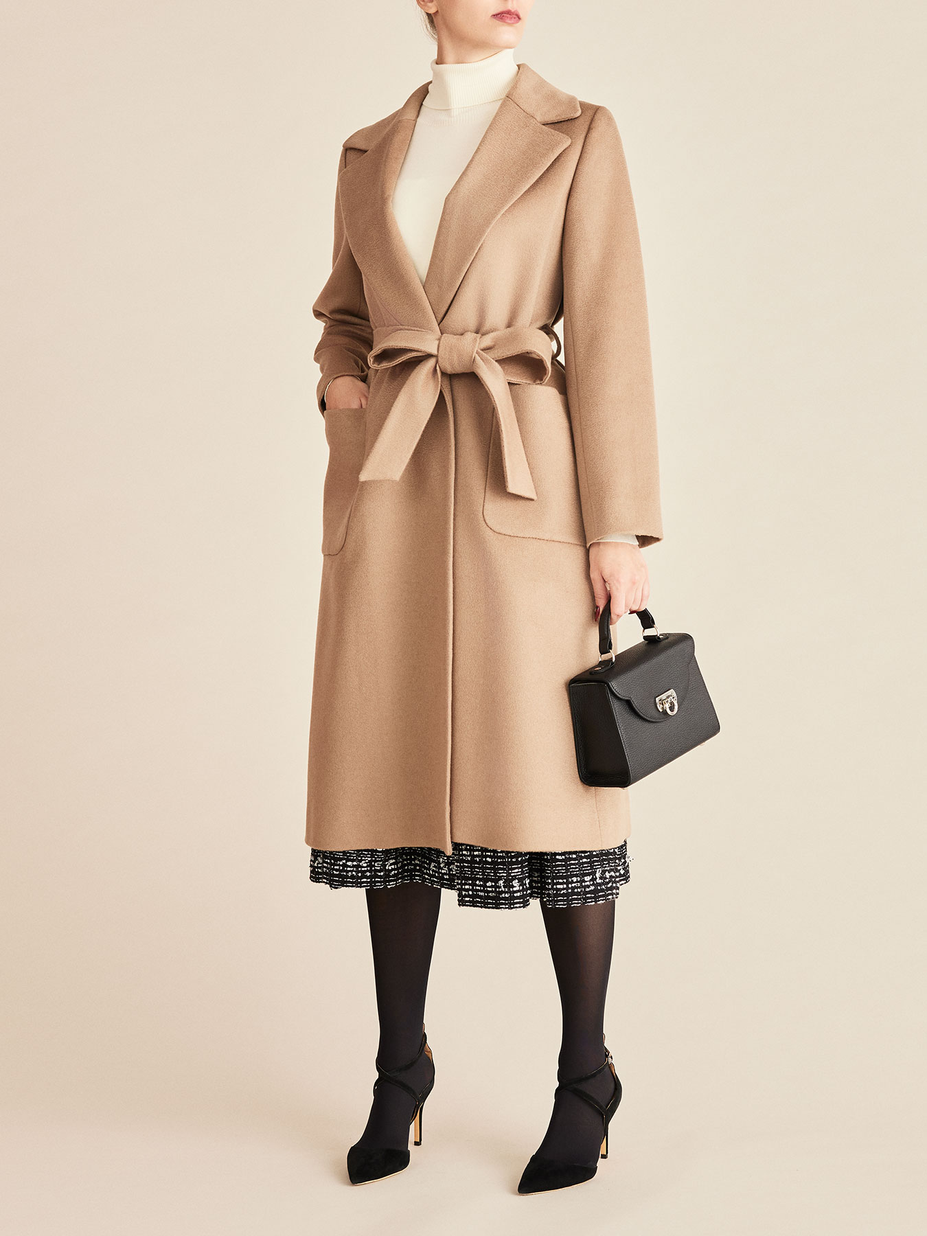 ピュアカシミヤベルテッドロングコート