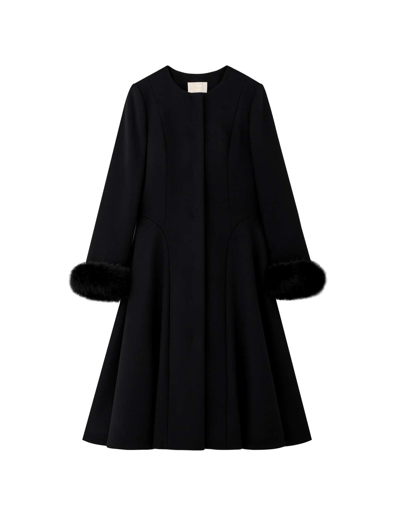 Super170'sエコファーカフスフレアロングコート