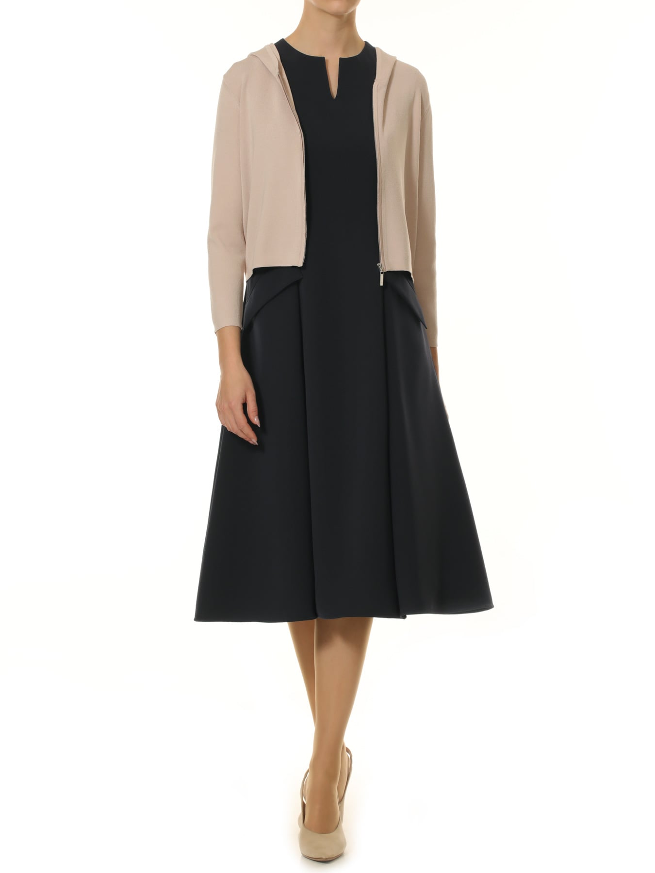 七分袖ジップアップニットパーカー