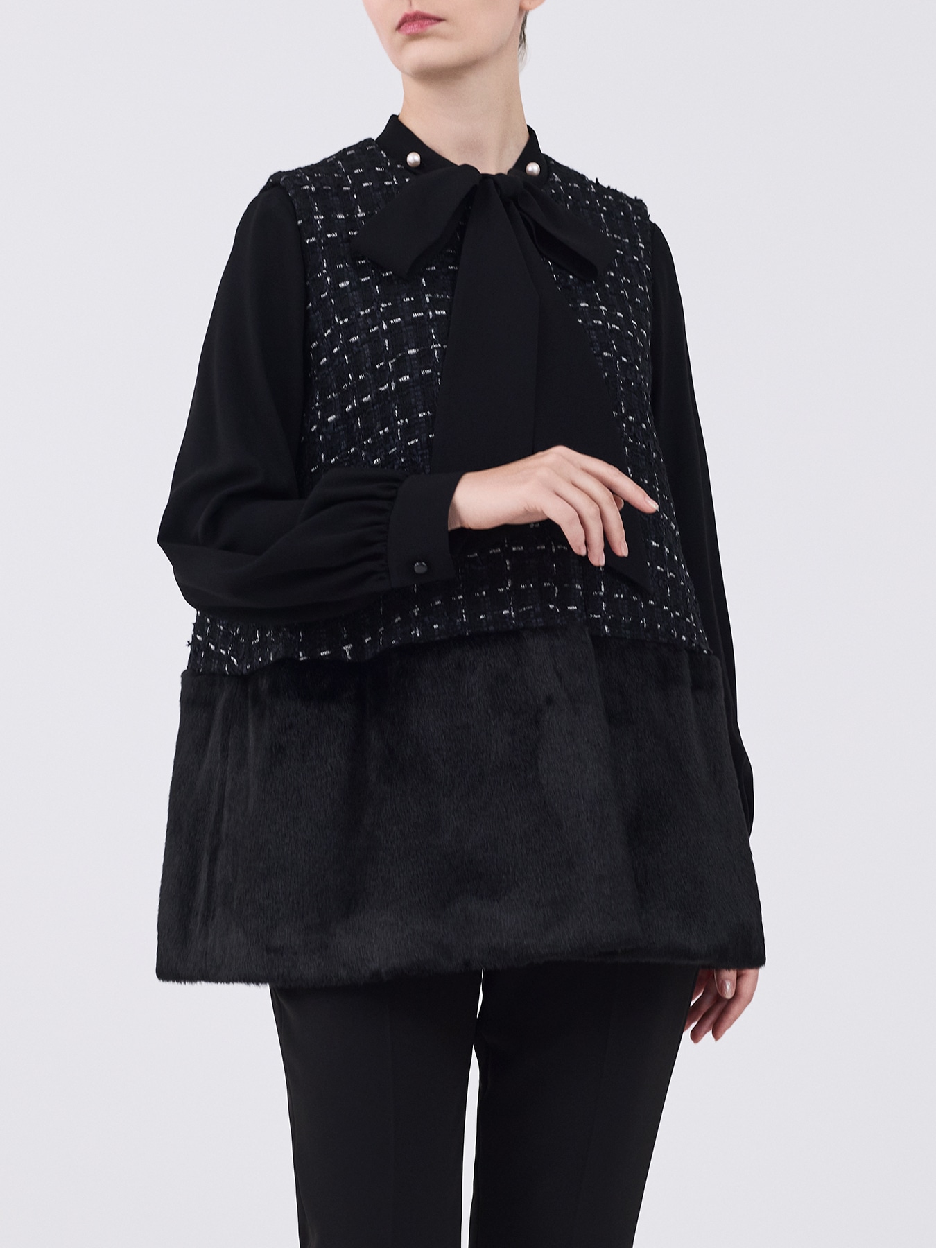 ファンシーツイードファー切替ジレ