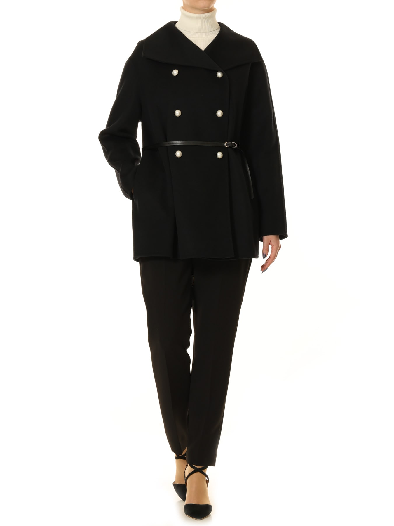 Super170'sパールボタンベルテッドコート