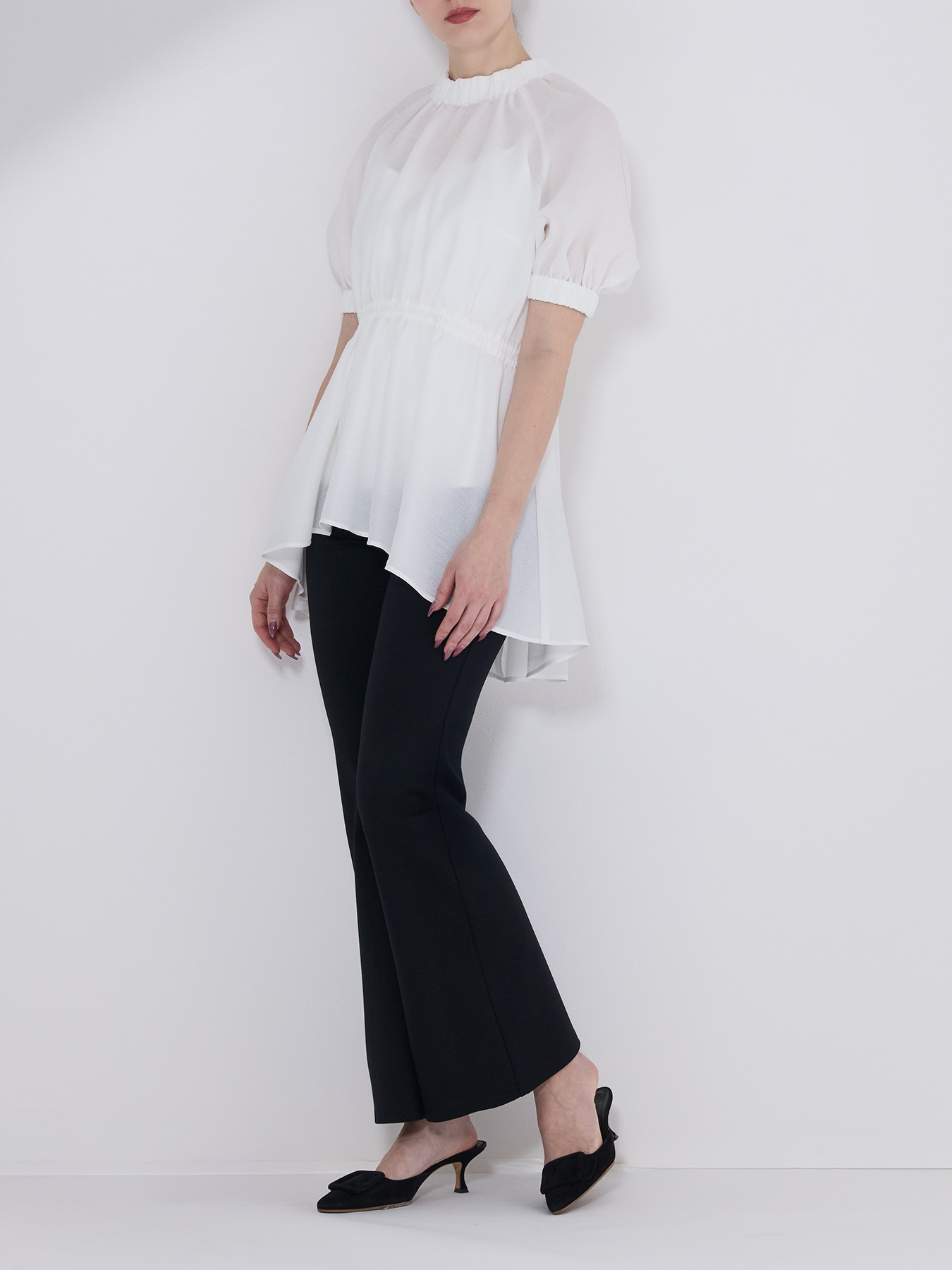 ジャガードウエストギャザーブラウス