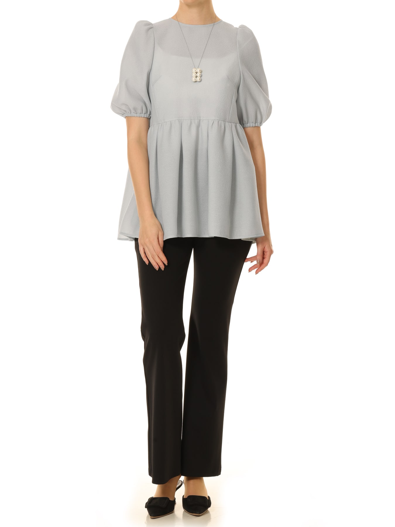 ジャガードタックペプラムブラウス