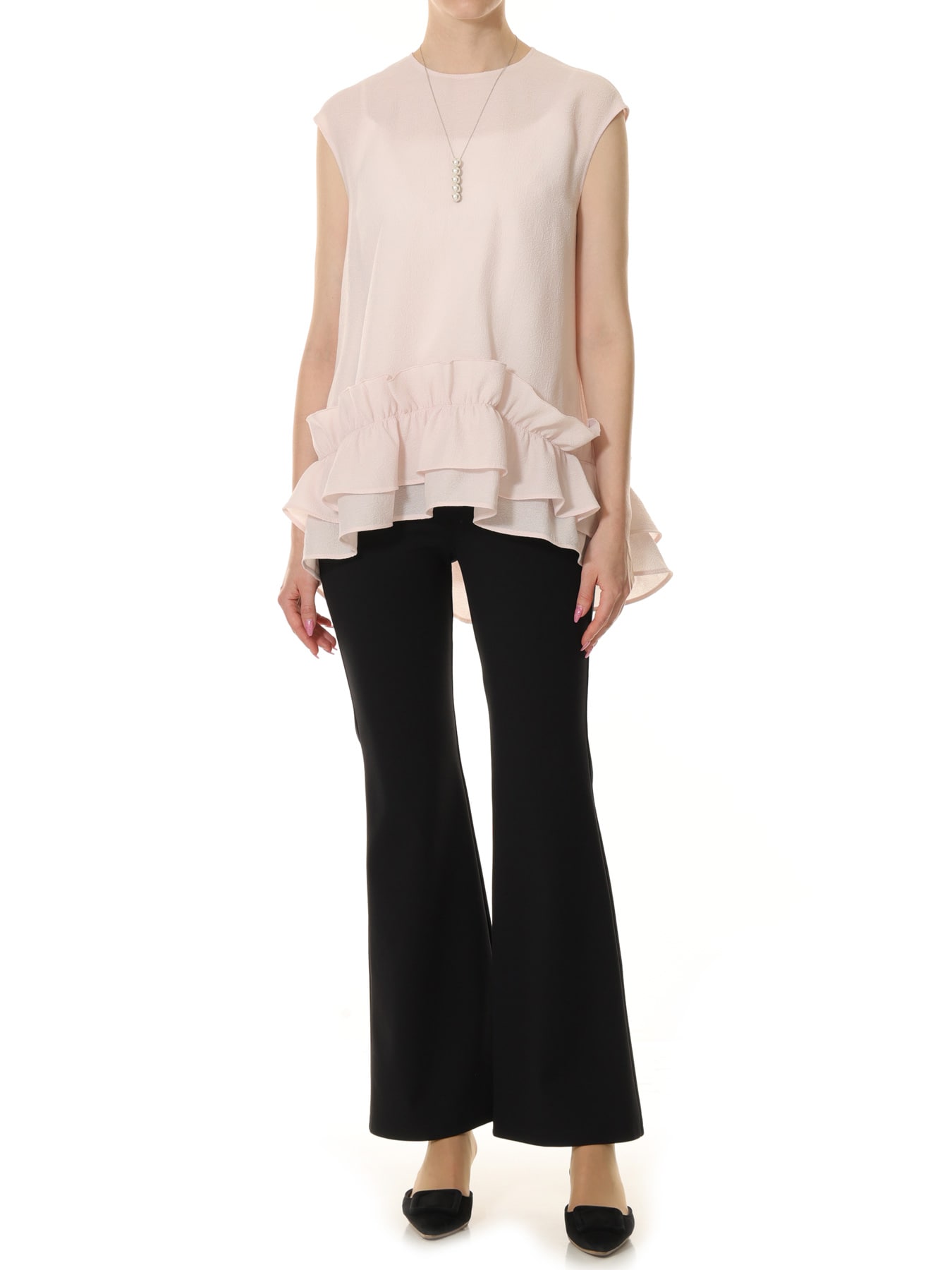 ジャガードフリルペプラムブラウス