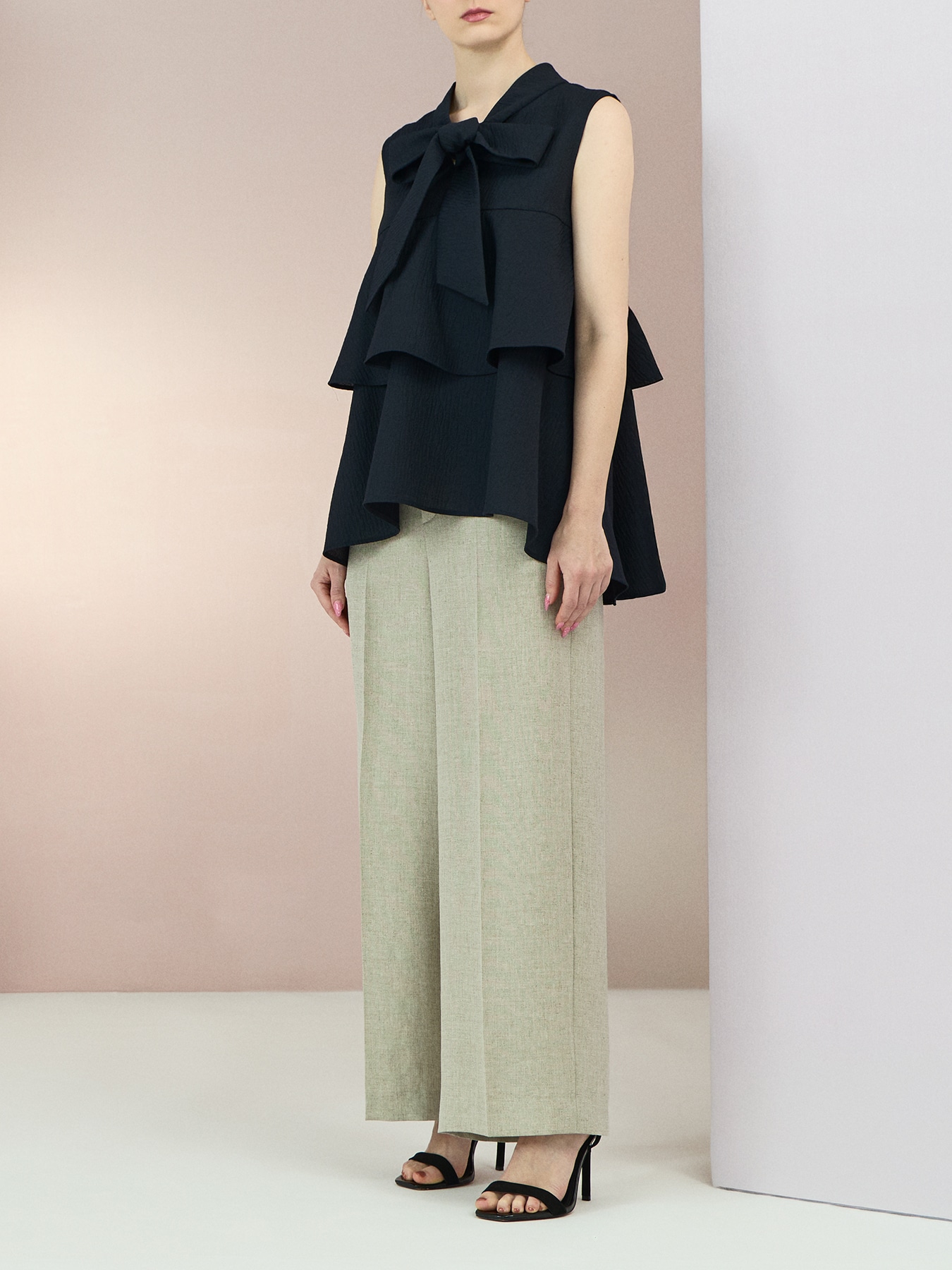 オーガンジージャガードリボンティアードブラウス