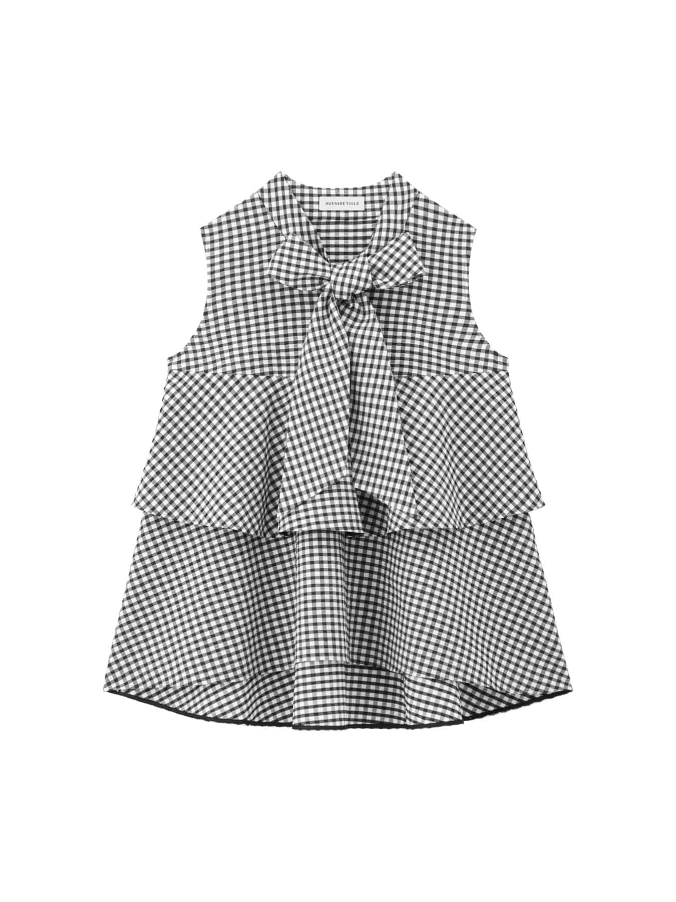 ギンガムチェックリボンティアードブラウス