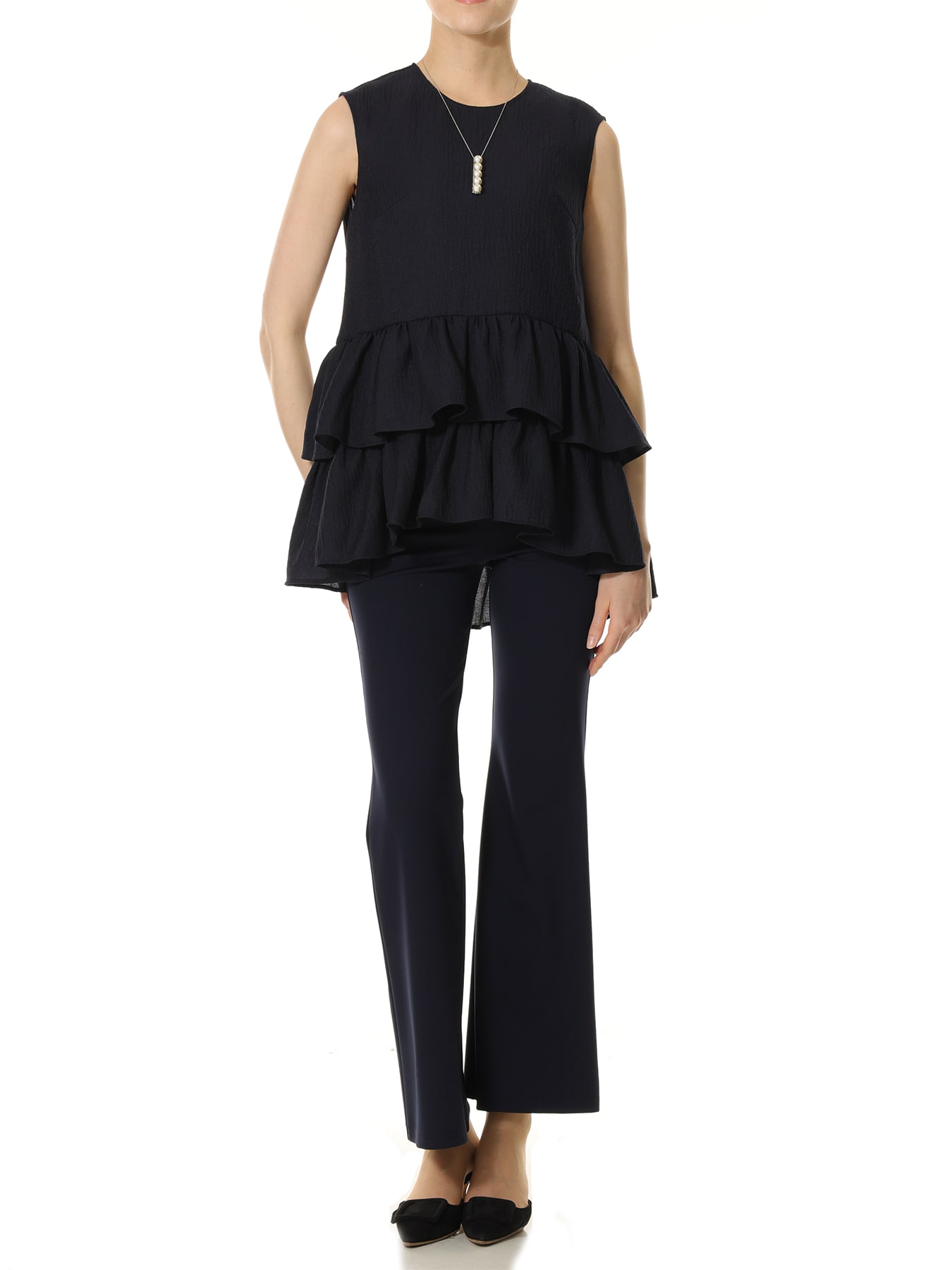 オーガンジージャガードティアードブラウス