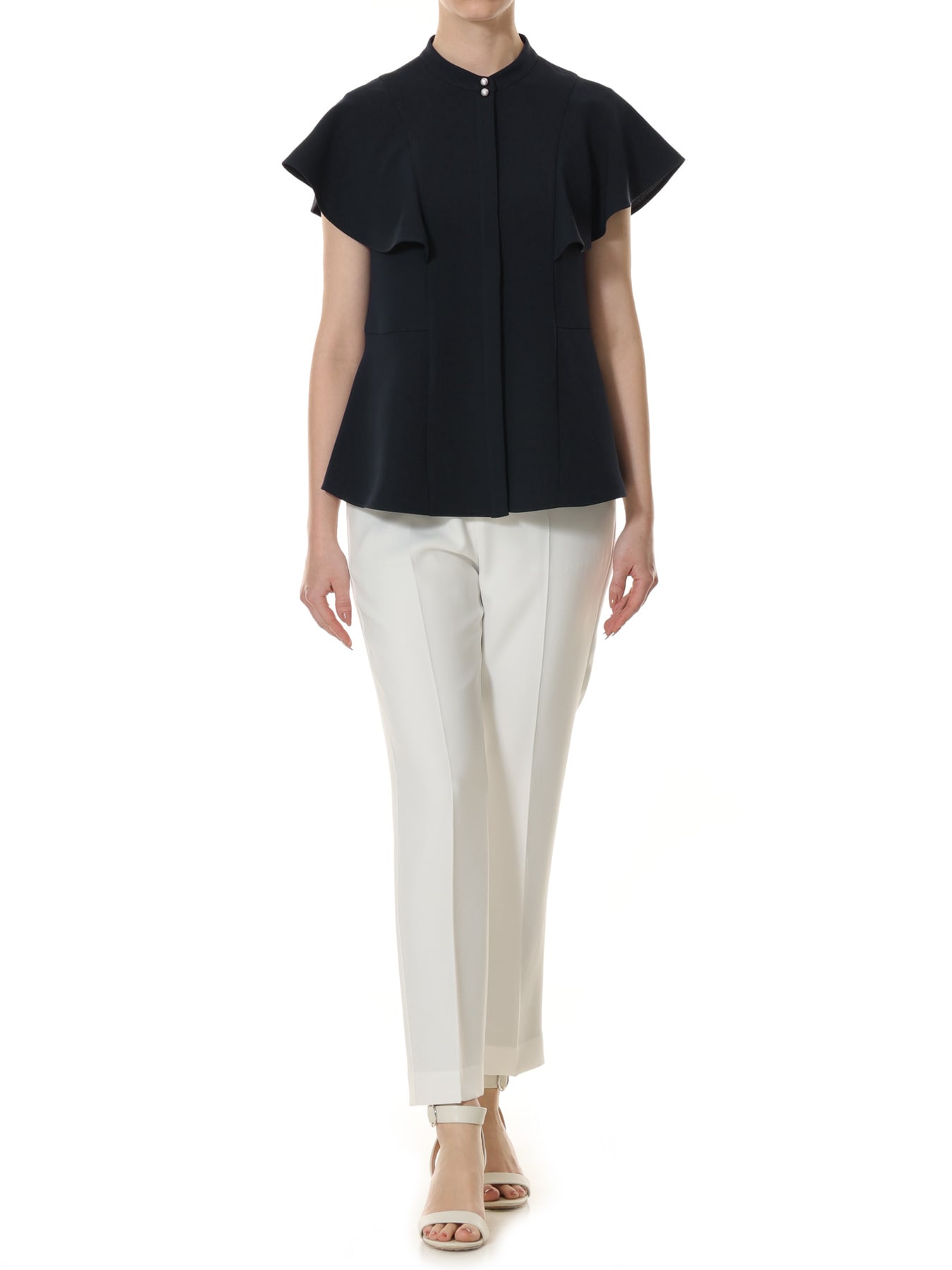 ダブルクロスラッフルスリーブブラウス