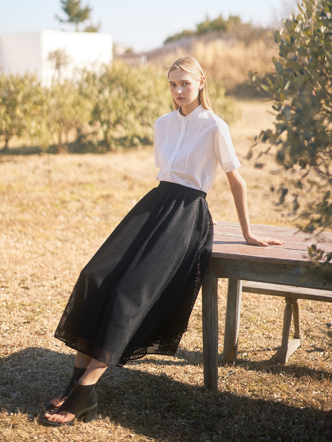 タイプライターピンタックブラウス