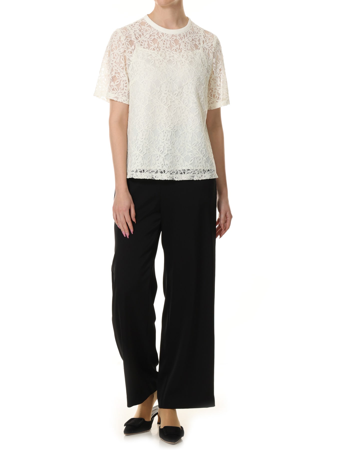 バックジョーゼットサテンストレートパンツ