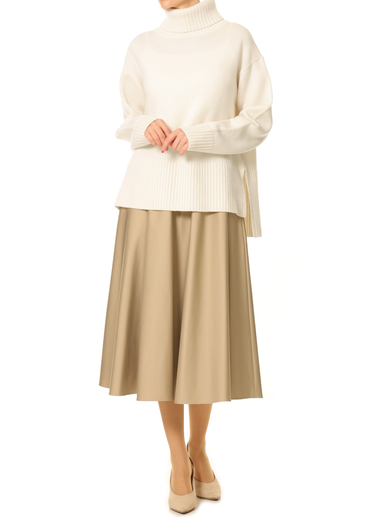 ウールカシミヤ裾スリットタートルネックニット