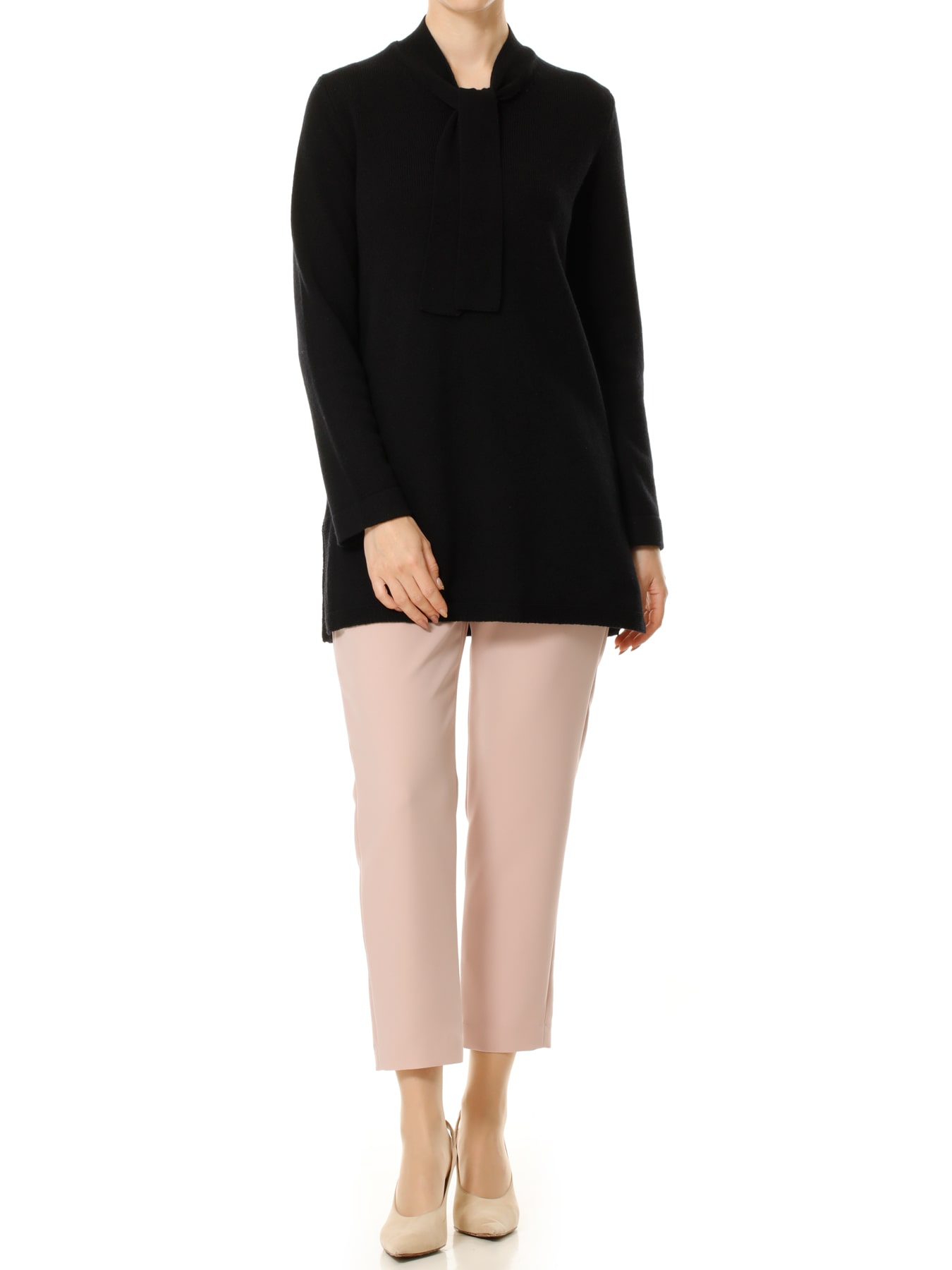 ウールカシミヤボウタイロングニット