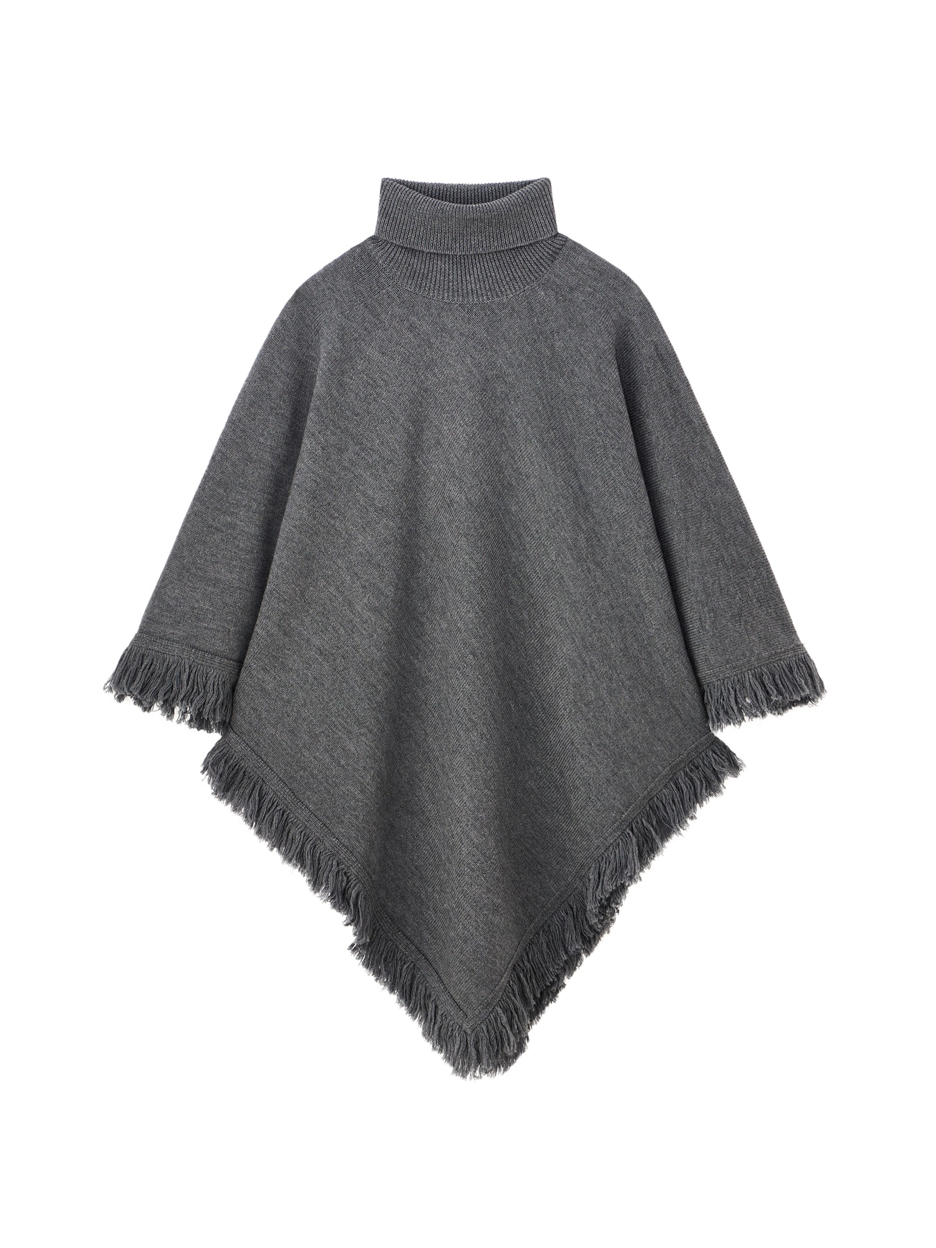 タートルネックフリンジニットポンチョ