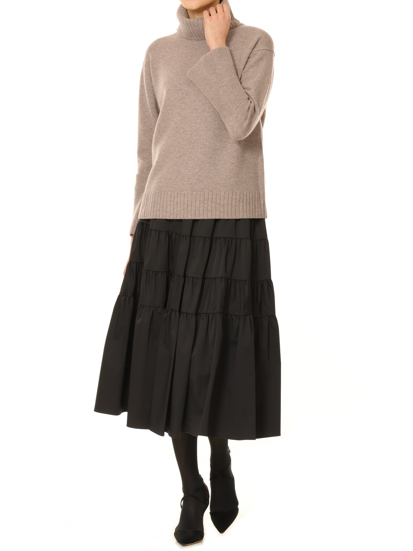 ウールカシミヤベルスリーブタートルネックニット