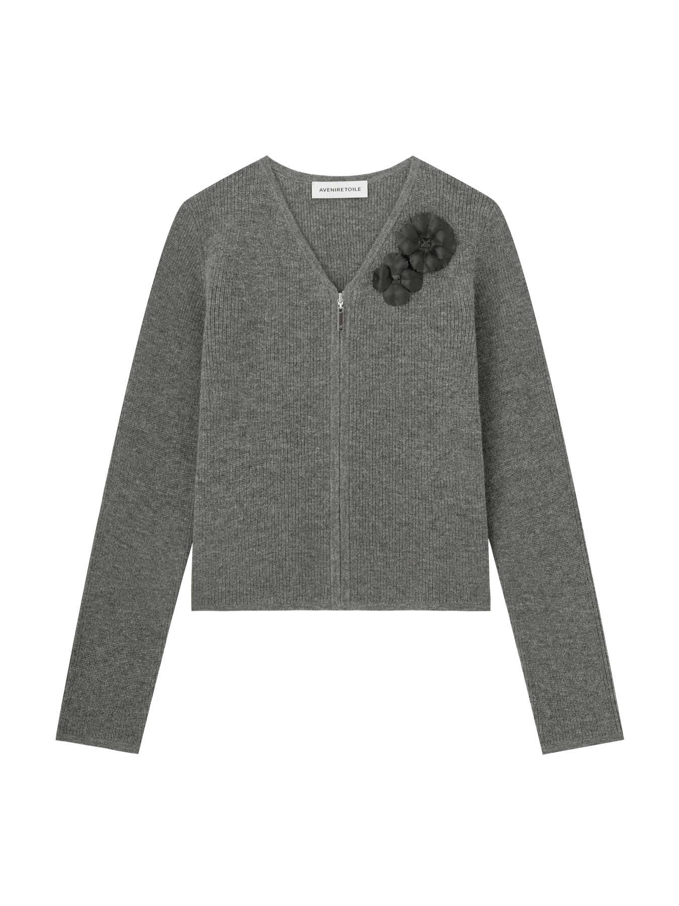 フラワーモチーフジップアップニットカーディガン