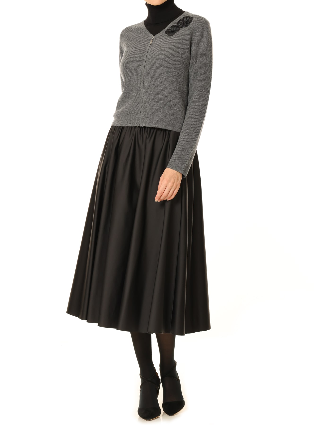 フラワーモチーフジップアップニットカーディガン