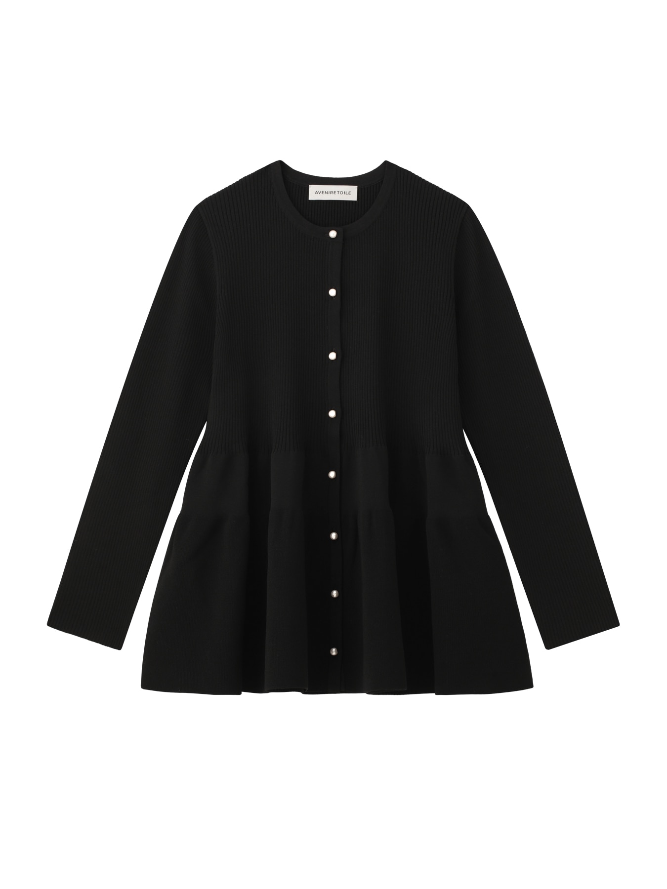 パールボタンペプラムニットプルオーバー