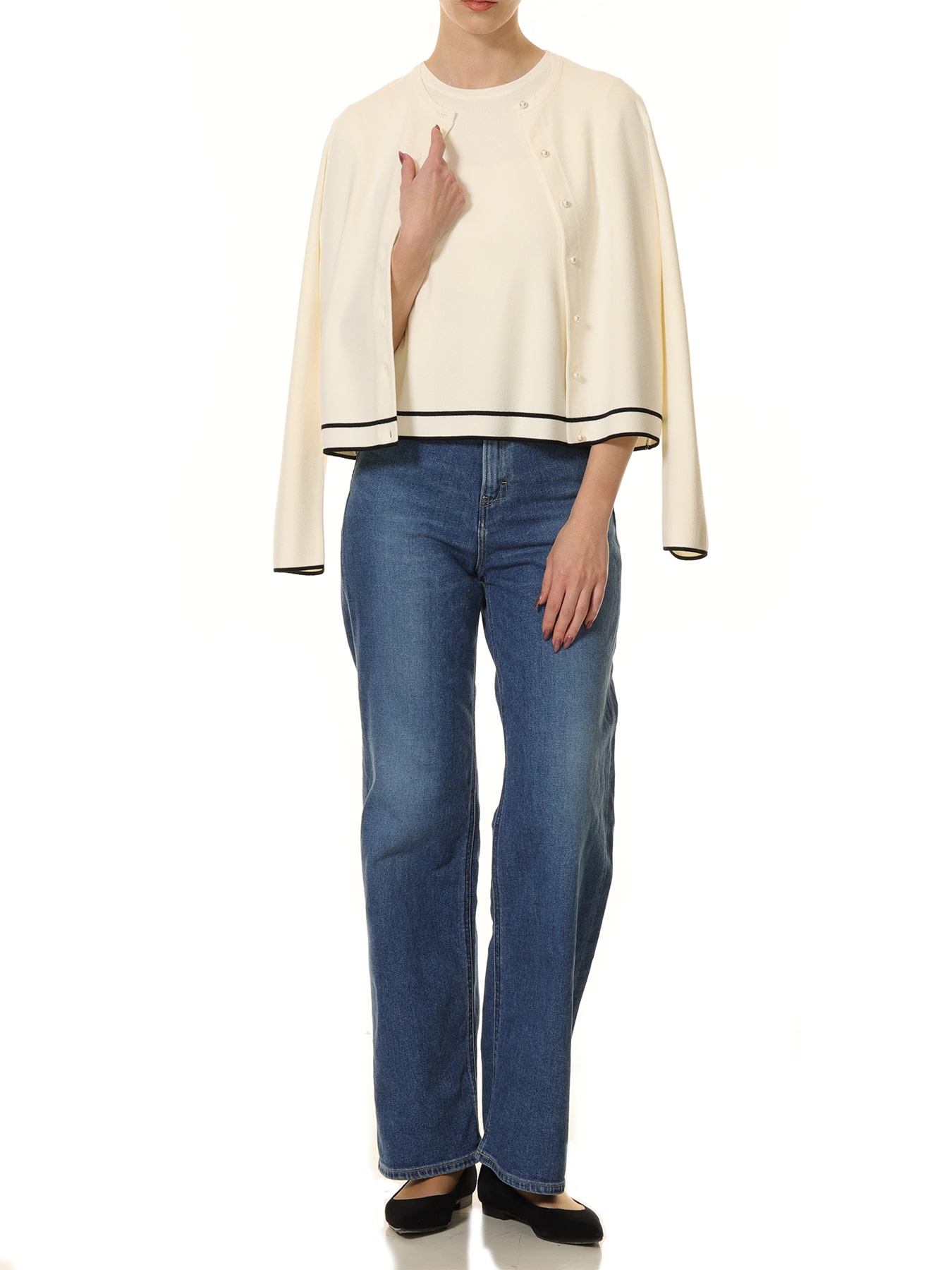 モノトーンデザイン半袖ニットプルオーバー